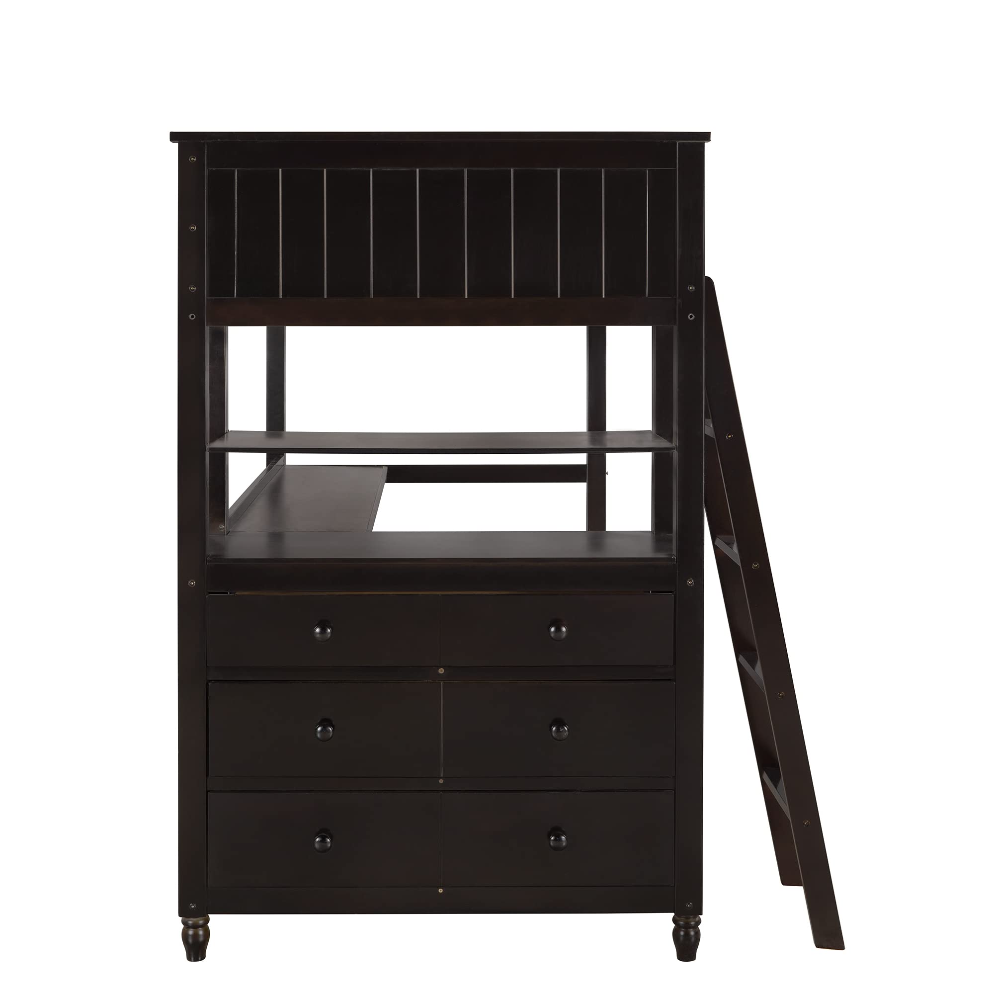 Harper & Bright Designs Twin Size Wooden Loft Bed with Built-in Desk, Drawers & Storage Shelves - Space-Saving Study & Sleep Solution for Kids, Teens & Adults (Espresso) - Perfect for Small Bedrooms, Dorm Rooms & Home Offices