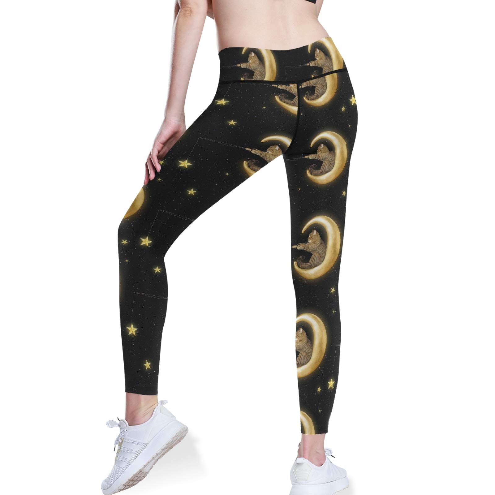 Cat Moon Yoga Pants - Women's High Waist Tummy Control Leggings for Workout & Running