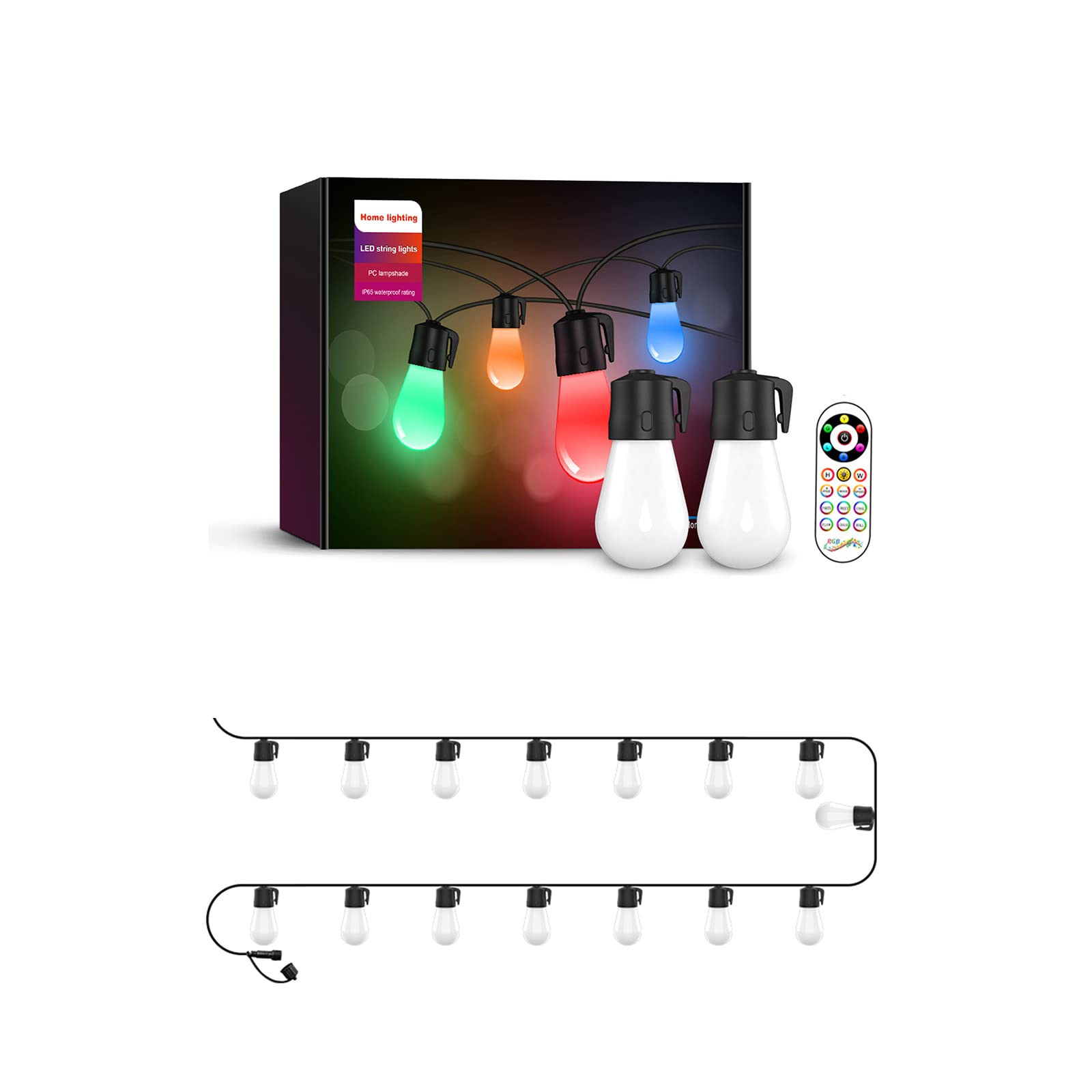 49FT Dimmable LED String Lights with Remote Control - IP65 Waterproof Indoor/Outdoor Fairy Lights, 15 Shatterproof Bulbs for Backyard, Garden, Wedding & Party Decorations