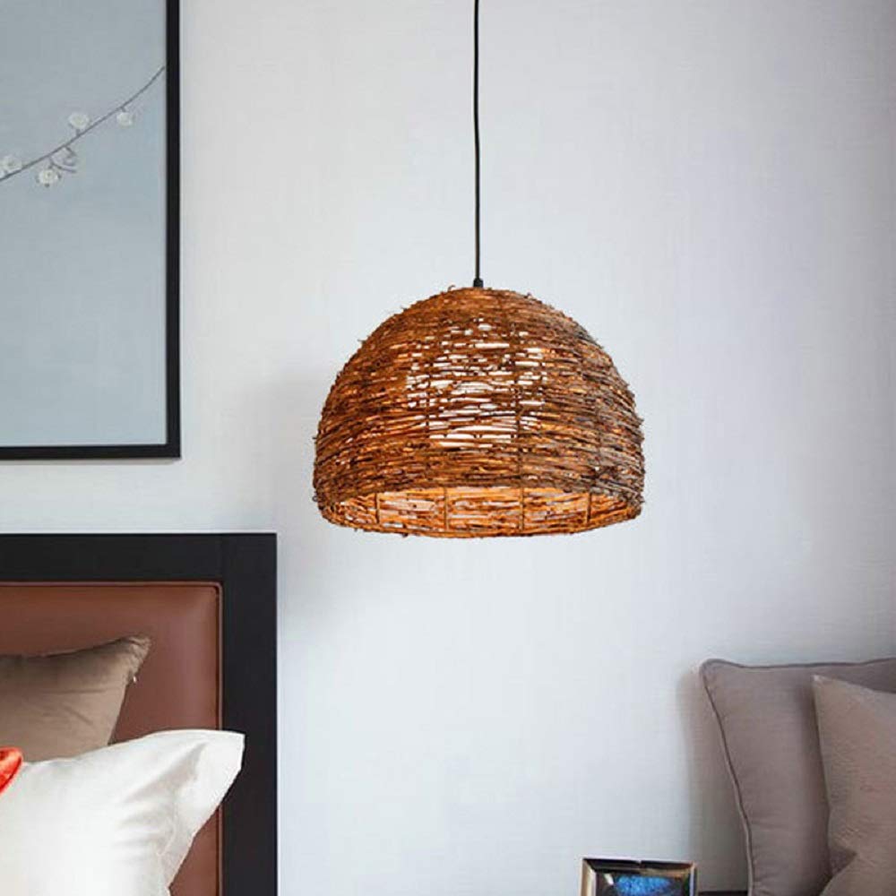 Rattan Pendant Light for Kitchen Island, Modern Ceiling Hanging Lamp with White Shade - Creative Woven Chandelier Lighting Fixture for Dining Room, Bar, Cafe, Living Room & Bedroom Decor (1 Light) - Perfect for Farmhouse, Boho & Coastal Style Homes
