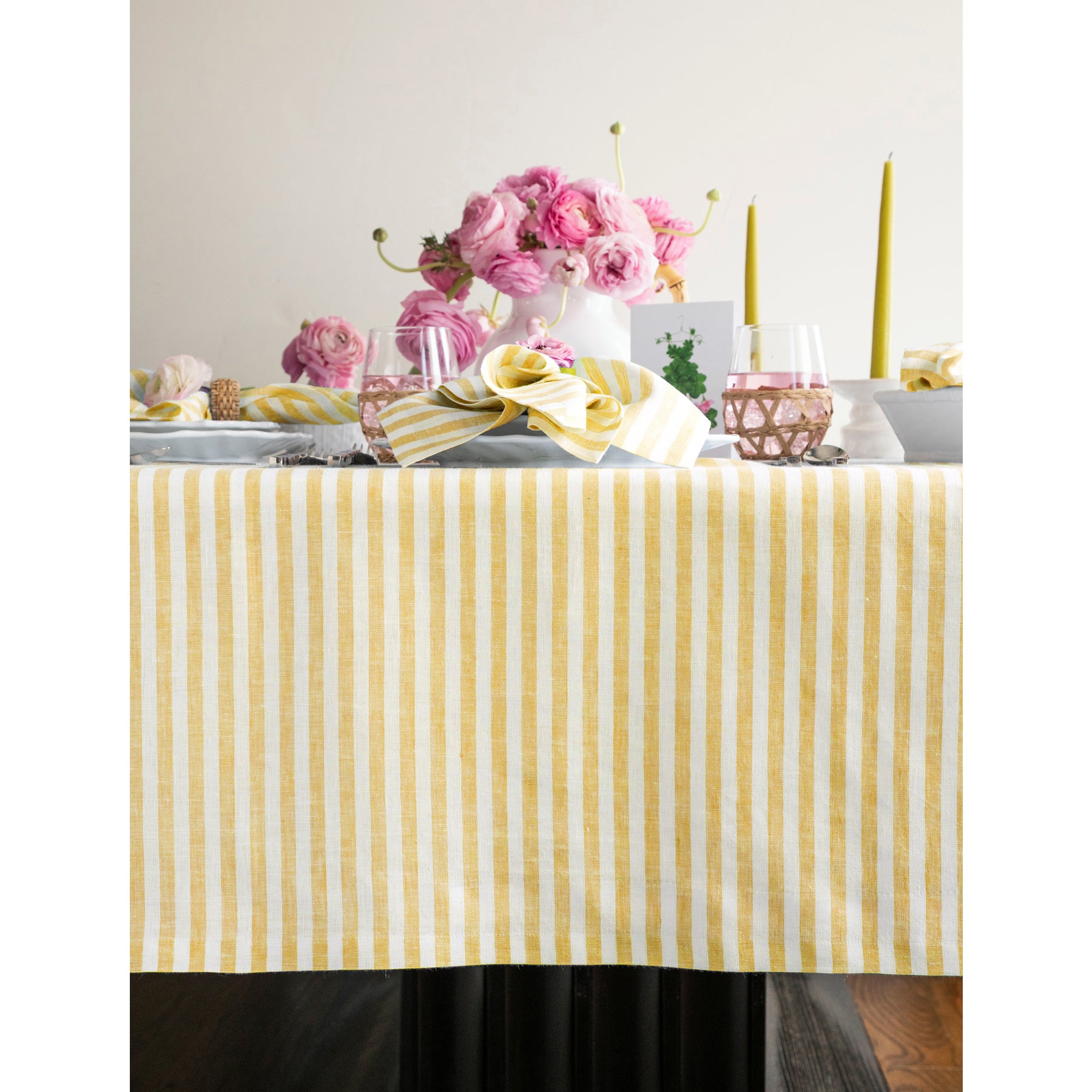 Amalfi Stripe Tablecloth - Waterproof & Stain-Resistant Round Table Cover for Outdoor Dining, Picnics, and Party Decor
