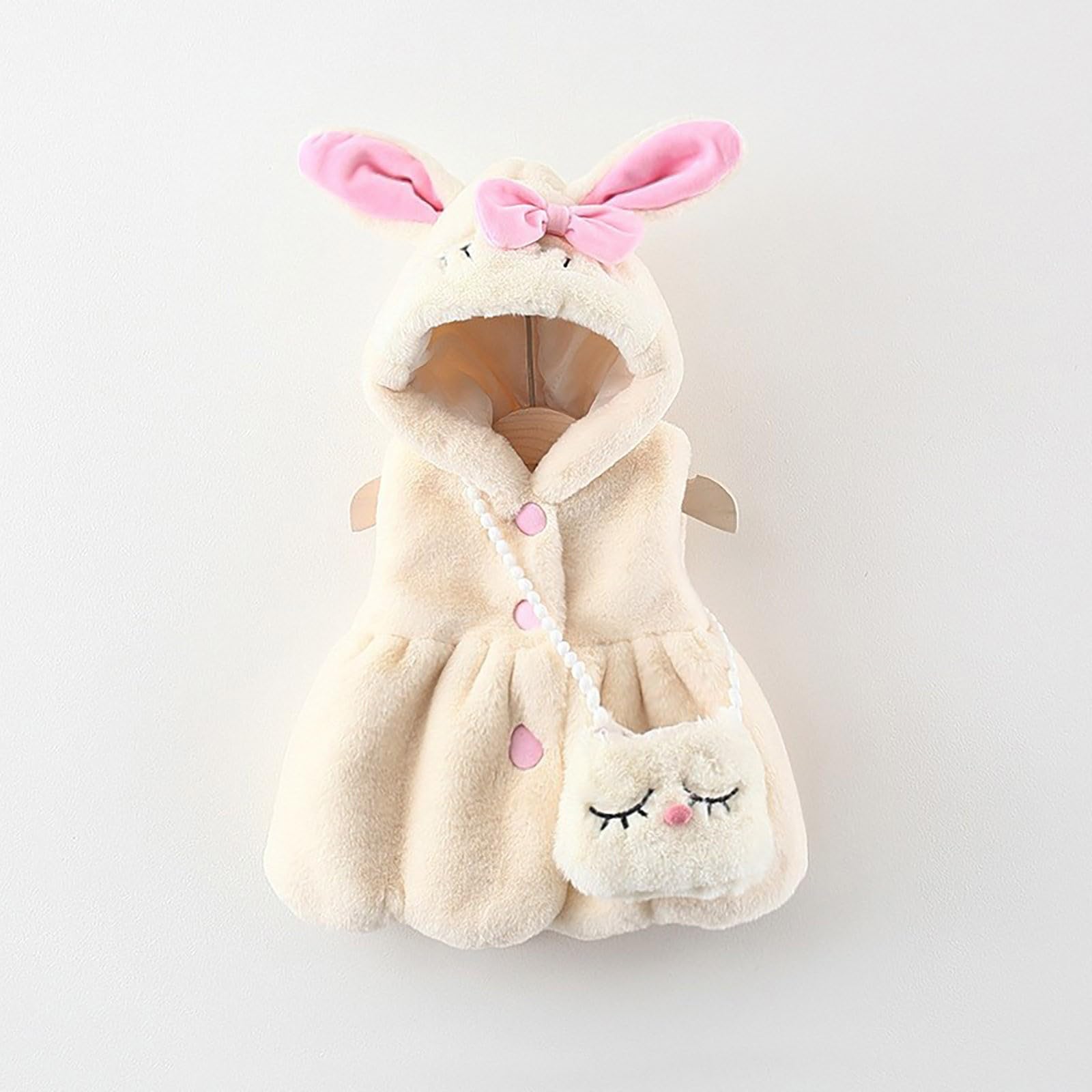 Girls Winter Rabbit Ears Hooded Vest Jacket - Sleeveless Button Coat with Crossbody Bag | Cute 4T Winter Clothes for Toddler Girls | Perfect for Outdoor Play & Holiday Photos