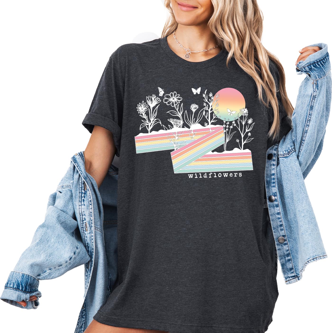 Wildflowers T-Shirt for Women - Floral Graphic Tee, Plant Lover Gift, Nature Inspired Casual Top for Gardening, Hiking & Outdoor Activities