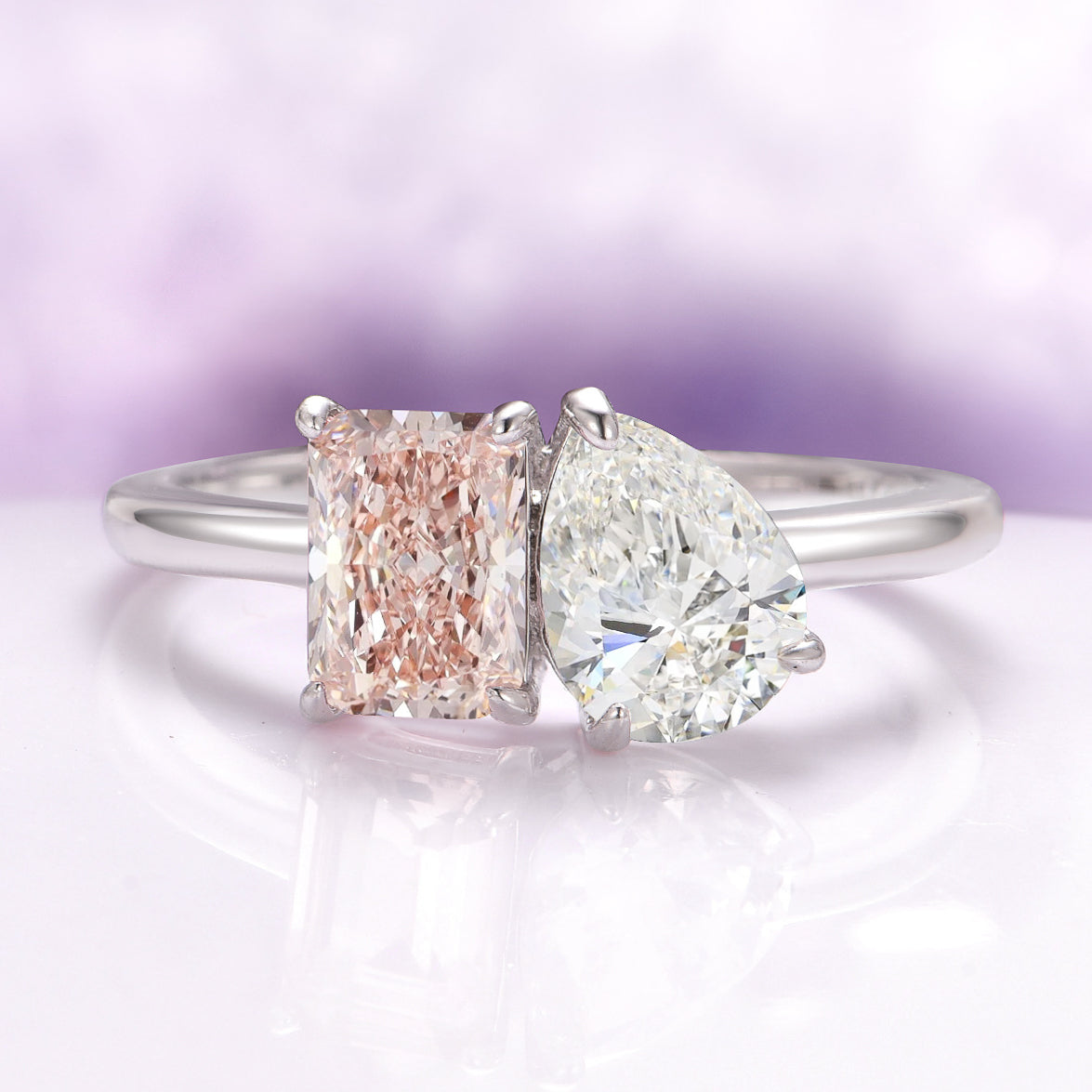 Toi Et Moi Morganite and Cubic Zirconia Diamond Ring - 925 Sterling Silver Engagement Promise Ring for Women - Perfect for Valentine's Day, Anniversary & Romantic Gifts