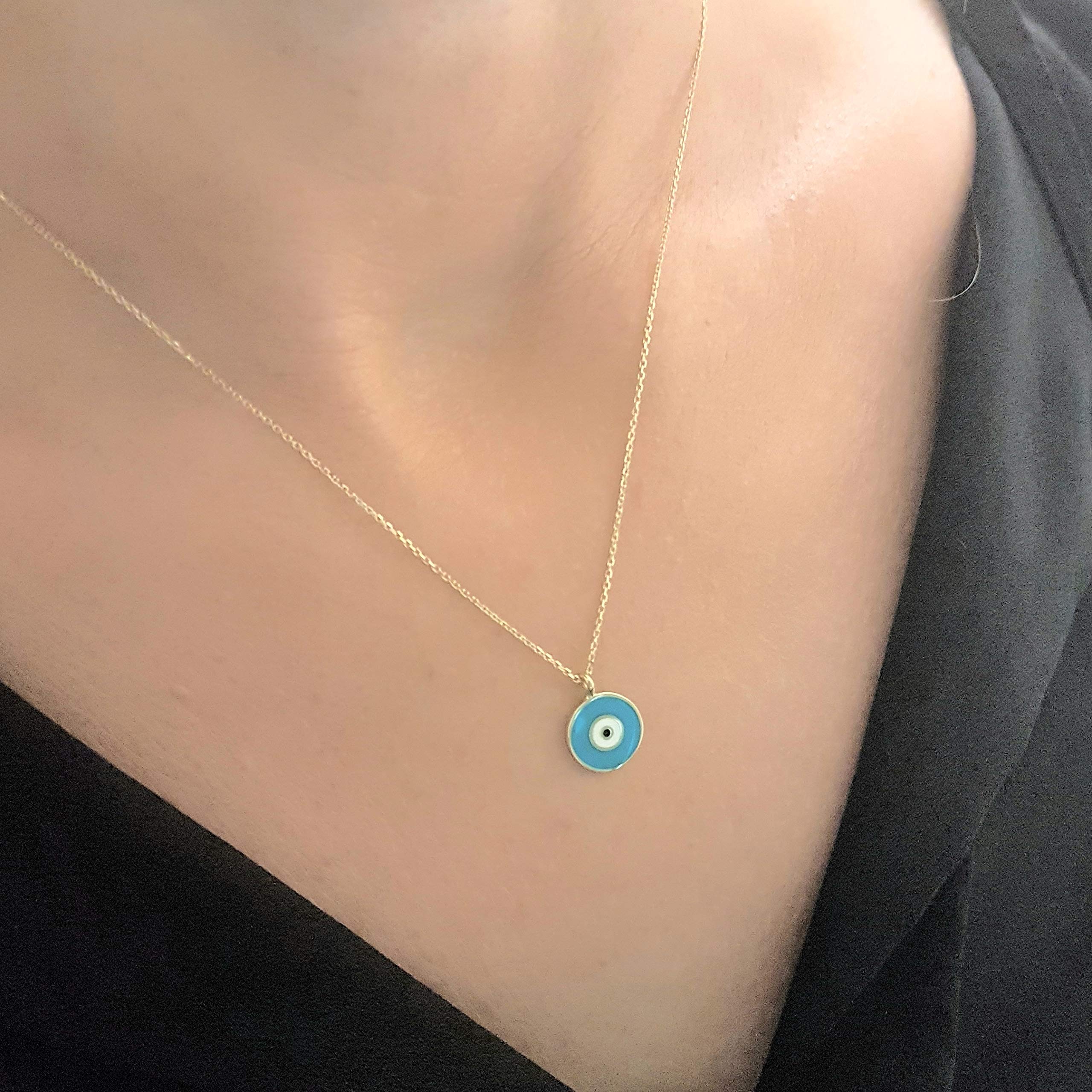 14K Solid Gold Evil Eye Necklace - Lucky Nazar Pendant for Women | Protection Jewelry for Daily Wear