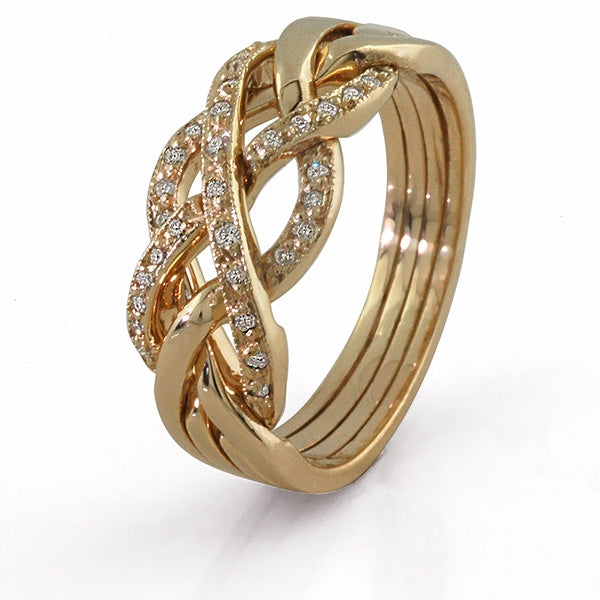 14K Yellow Gold 4 Band Diamond Puzzle Ring for Women - Elegant Stackable Wedding Band Set - Perfect for Anniversary, Engagement & Everyday Jewelry