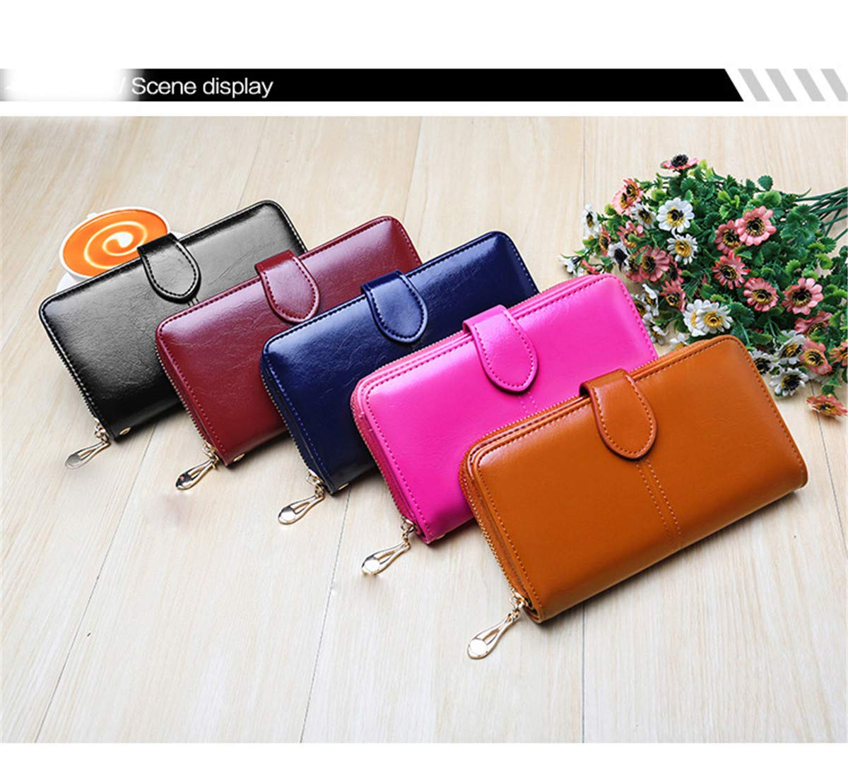 Andongnywell Women's RFID Blocking Leather Clutch Wallet - Luxury Waxed Leather Card Holder Purse with Large Capacity | Perfect for Travel, Shopping & Night Out