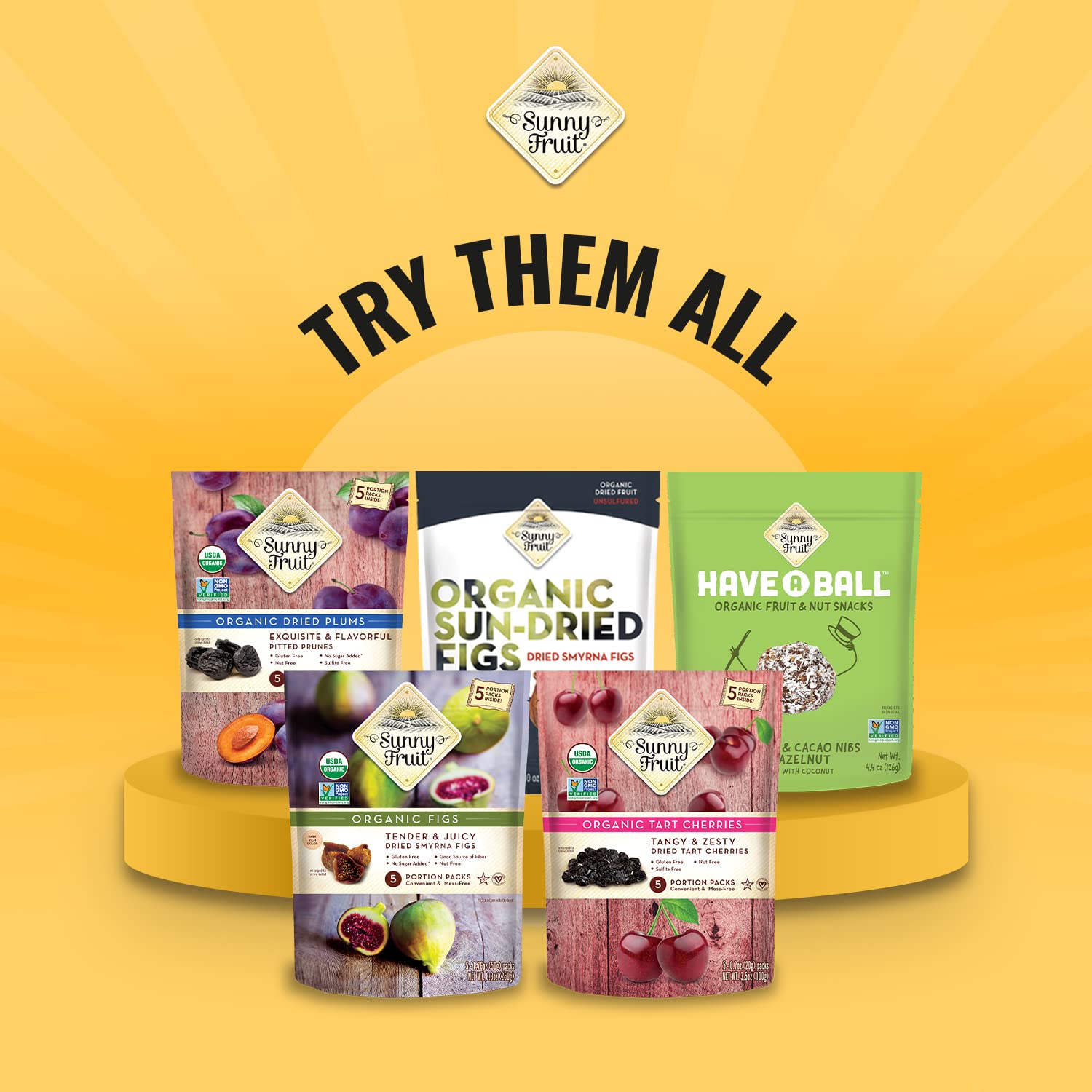 Organic Sunny Fruit Fig & Walnut Energy Balls - 6 Pack (9 Balls Per Bag) | 100% Raw Vegan Snacks | Gluten-Free, Kosher, No Added Sugar | Healthy On-the-Go Snack for Hiking, Work & School Lunch
