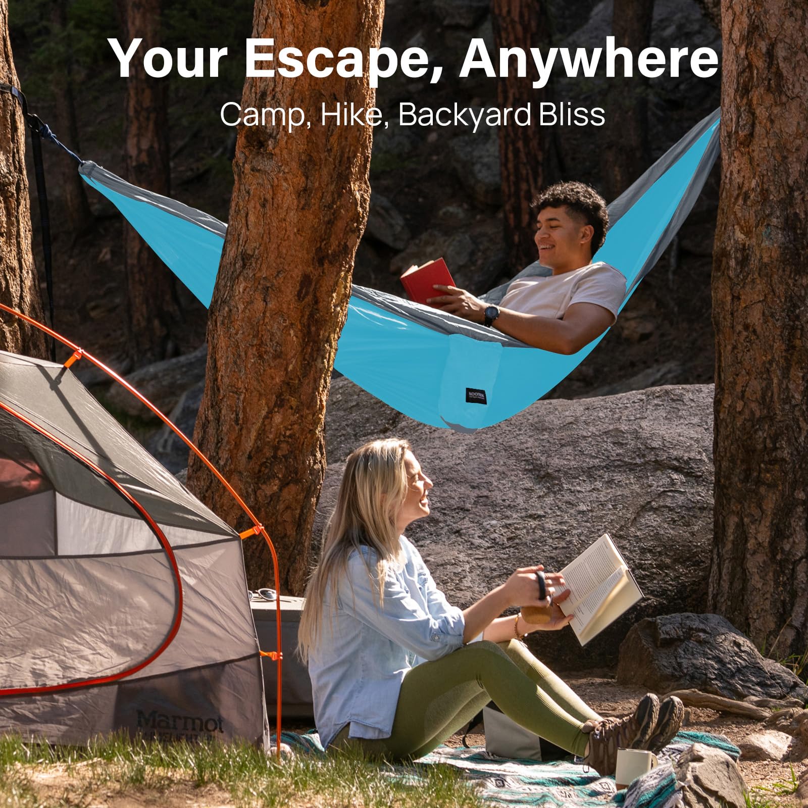 Kootek Portable Camping Hammock - Lightweight Double/Single Hammock with Tree Straps - Perfect for Outdoor Hiking, Backpacking, Beach & Travel Adventures - Essential Camping Gear for Relaxation Anywhere