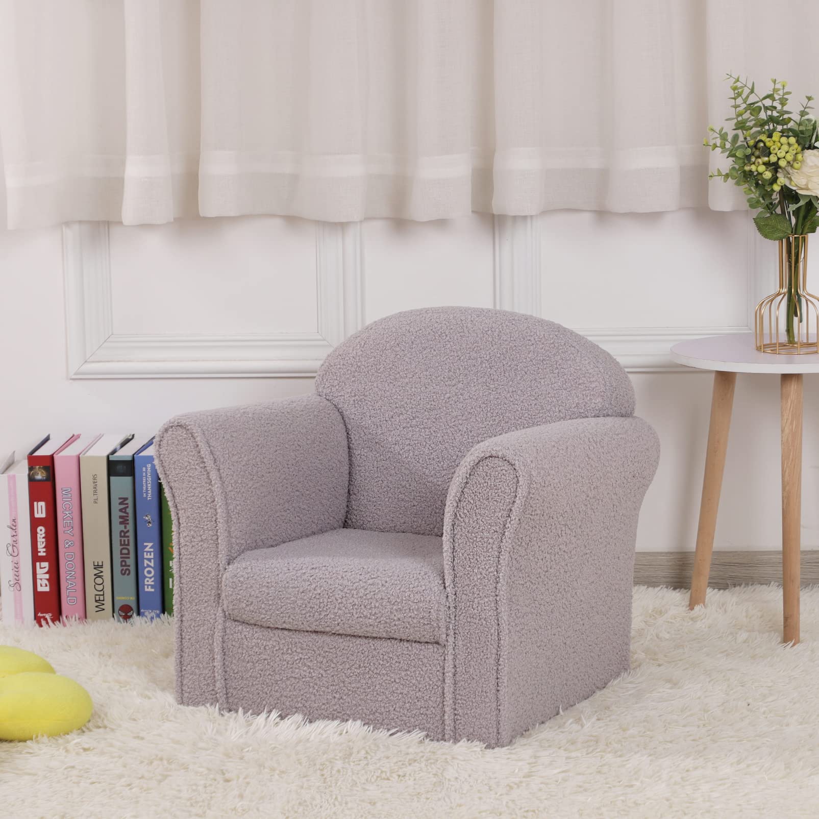 AFBKSS&BB Kids Sofa Chair - Sturdy Wooden Toddler Armchair with Armrests, Lightweight Preschool Furniture, Soft Teddy Velvet Couch for Boys & Girls (Grey) - Perfect for Playroom, Nursery, or Children's Bedroom