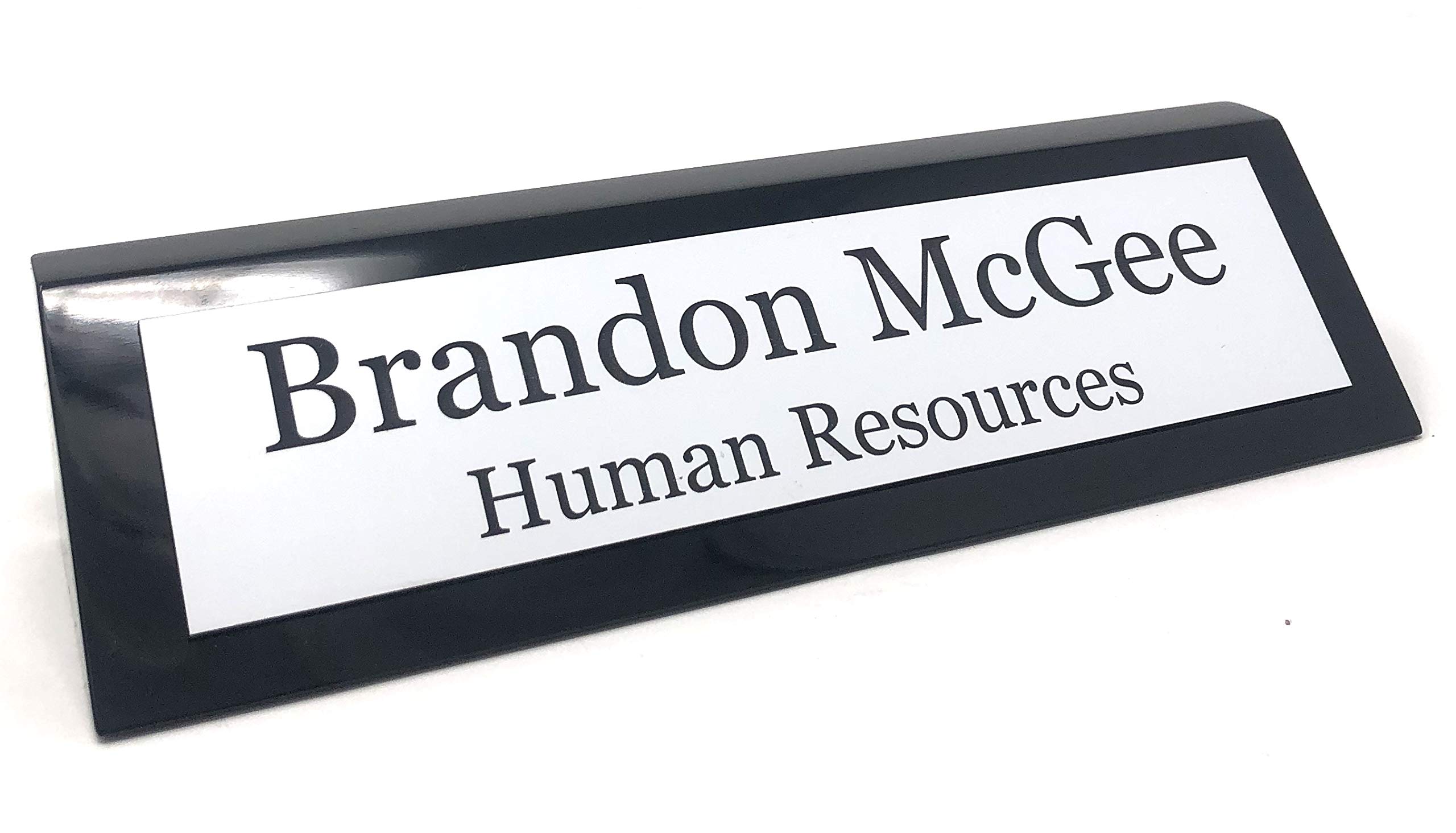 Custom Black Piano Finish Business Desk Name Plate - Engraved Office Nameplate for Professionals (White with Black) - Perfect for Executive Desks, Reception Areas & Corporate Gifts