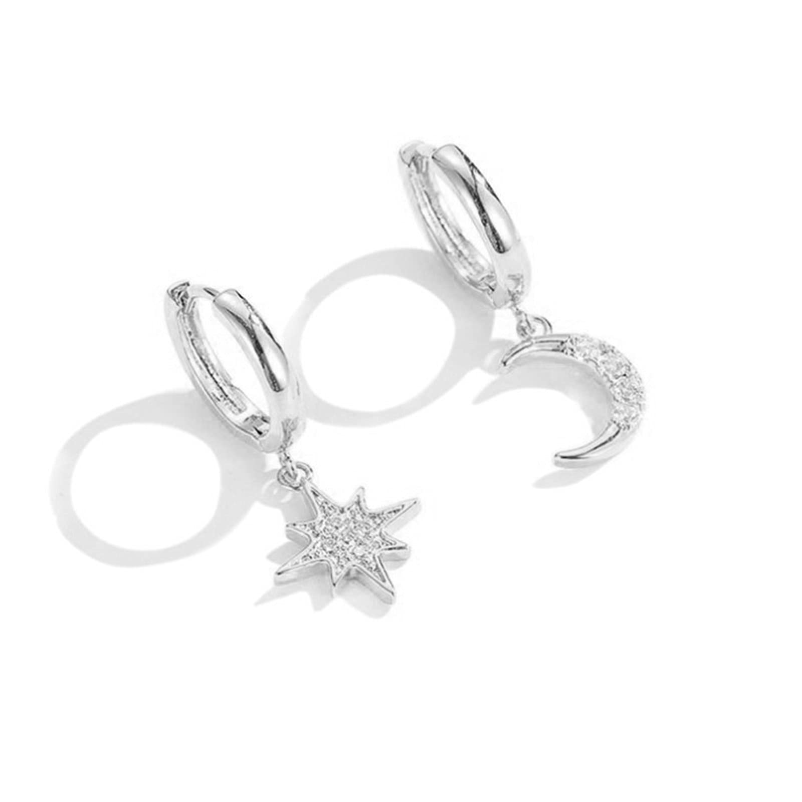 2PCS Cute Star & Moon Rhinestone Earrings for Women - Crystal Fashion Dangle Earrings - Perfect for Vacation, Party & Everyday Wear
