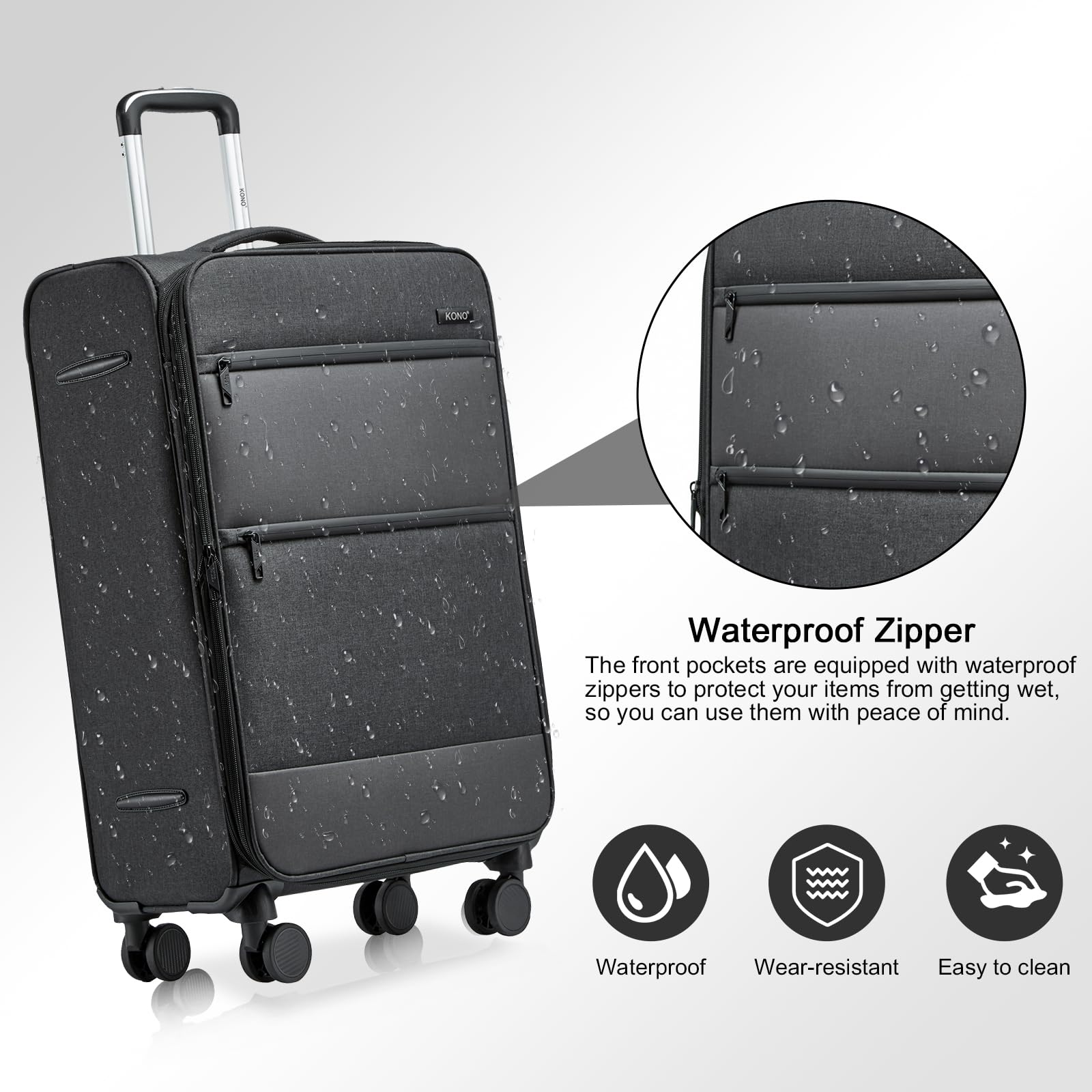 Kono Softside Expandable Checked Luggage 28 Inch - Lightweight Spinner Suitcase with 4 Drop-Resistant Wheels, Black - Perfect for International Travel, Business Trips & Family Vacations