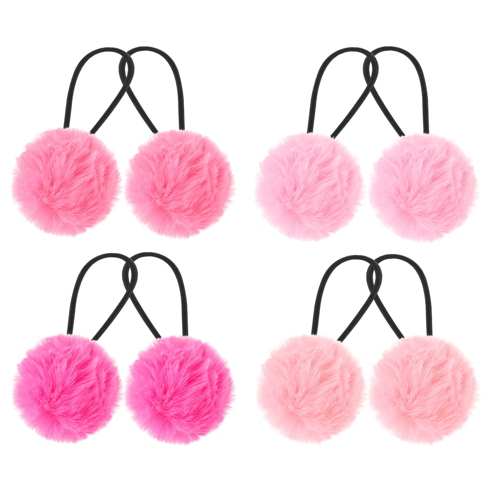Lusofie 4 Pairs Fluffy Pom Pom Hair Ties - Soft Elastic Hair Accessories for Women & Girls, Stretchy Nylon Hair Bands for Ponytails & Buns - Perfect for Christmas, Halloween & Everyday Use