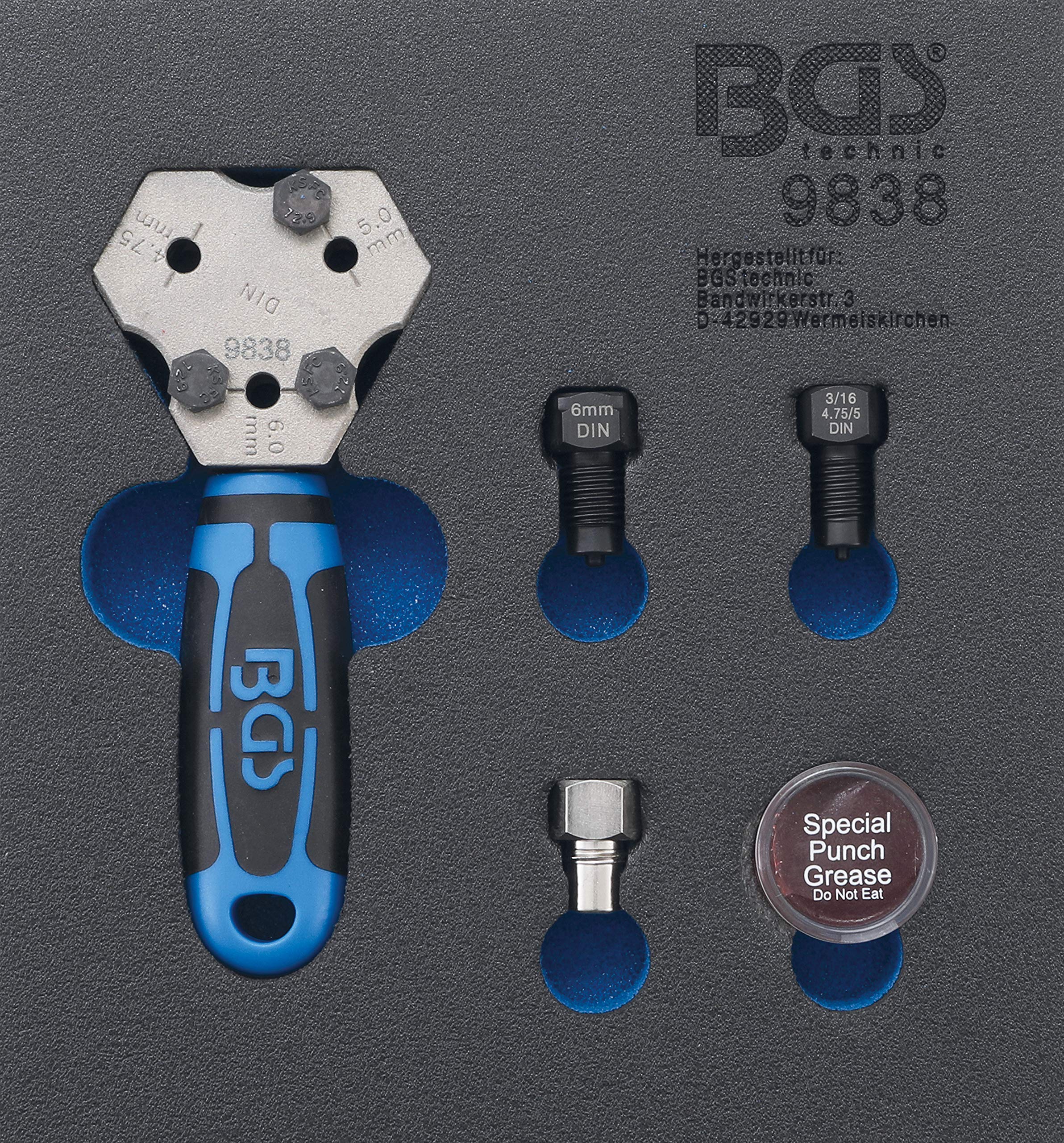 BGS 9838 Flaring Tool Kit - SAE & DIN Compatible (4.75mm, 5mm, 6mm) for Automotive Brake Lines and Fuel Pipes