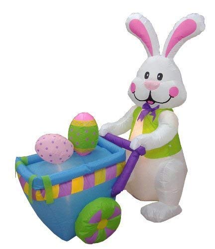 4ft Inflatable Easter Bunny with Cart & 6ft Inflatable Uncle Sam on Rocket Ship - Patriotic Party Decorations Bundle for Easter & Independence Day Celebrations, Backyard Decor, Holiday Events