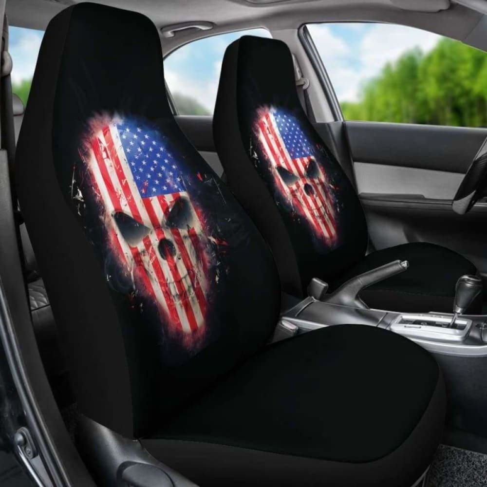 American Flag Skull Car Seat Covers for Trucks & SUVs - Patriotic Skull Design Universal Fit Auto Accessories - Perfect for Road Trips, Tailgating & 4th of July Decor