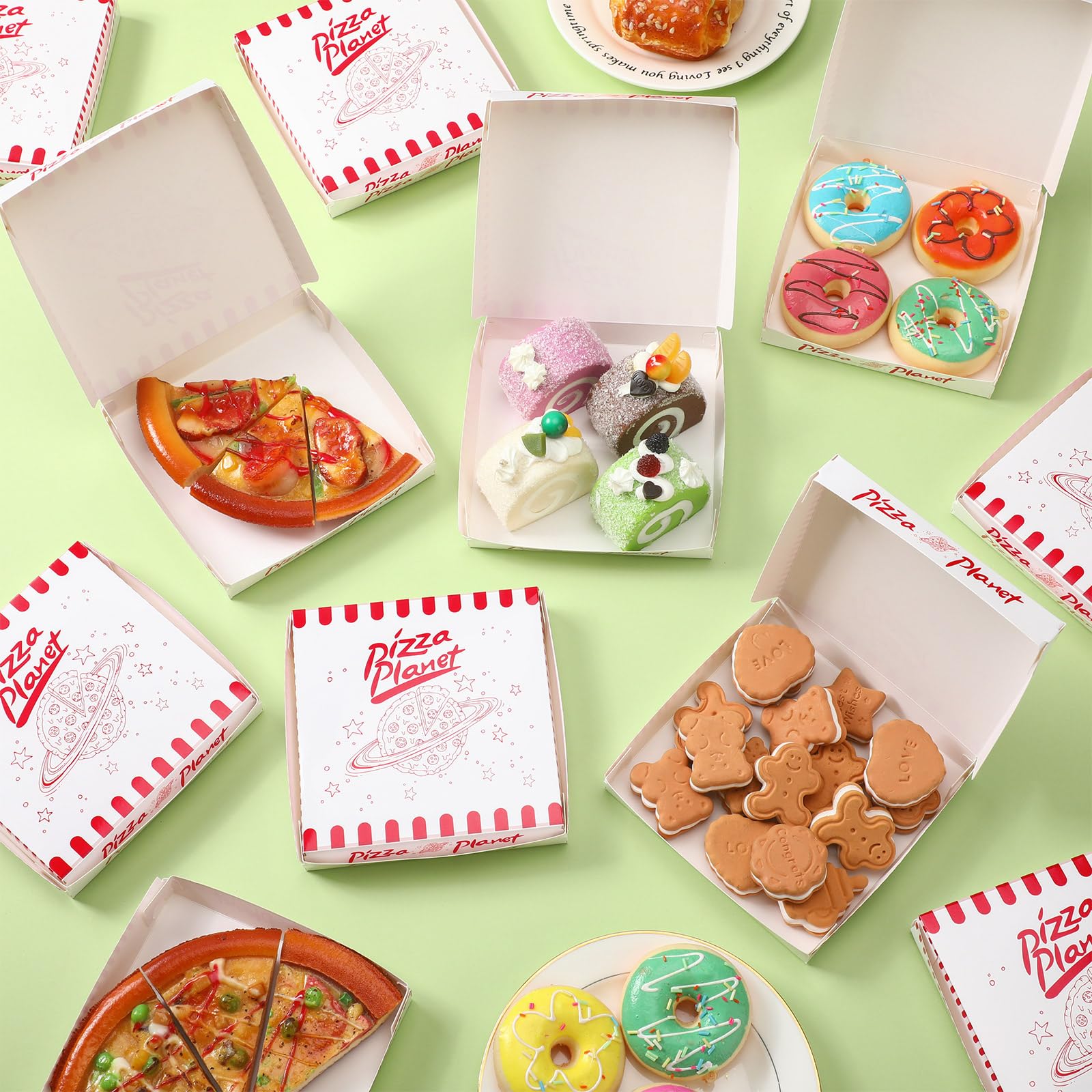 24-Piece Mini Pizza Planet Pizza Boxes - 5.1 Inch Small Dessert Boxes for Toy Story Themed Parties, Birthday Favors & Space Decorations - Perfect for Kids' Birthday Parties, Movie Nights & Themed Events