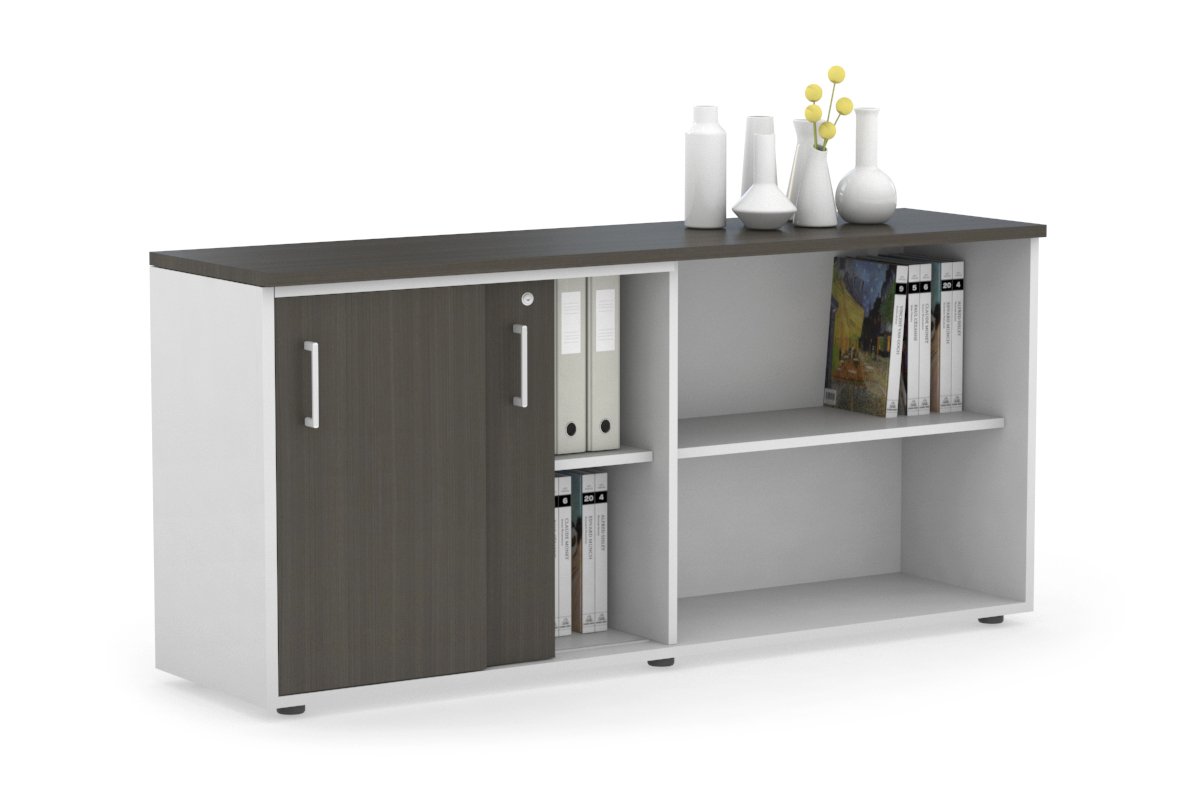 Modern 2-Door Sliding Credenza with Open Storage - Stylish TV Stand, Entryway Cabinet & Living Room Organizer for Home & Office