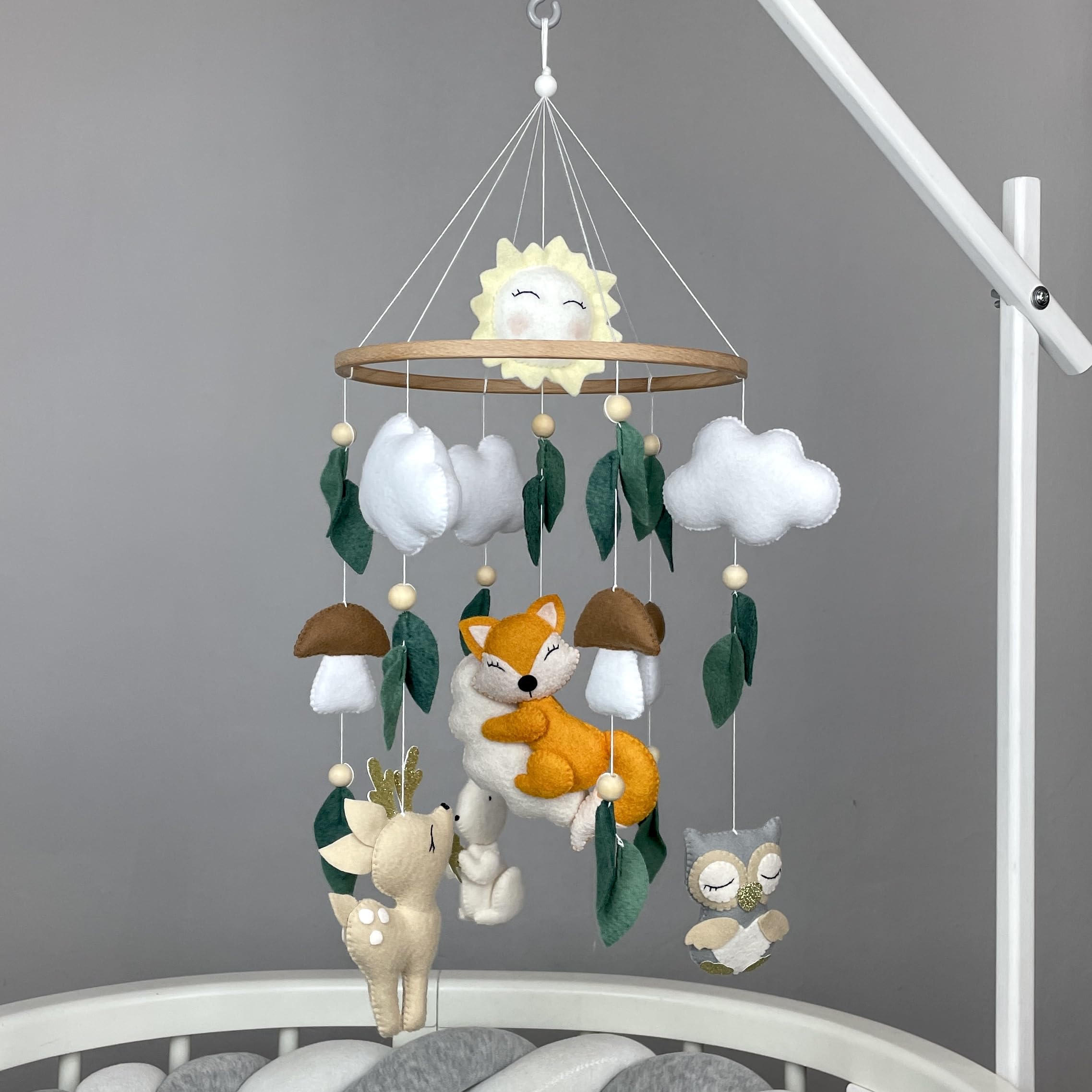 Woodland Animals Crib Mobile - Fox, Mushroom & Forest Nursery Mobile for Baby Boys & Girls | Neutral Felt Hanging Mobile | Perfect Newborn Gift for Nursery Decor & Baby Shower