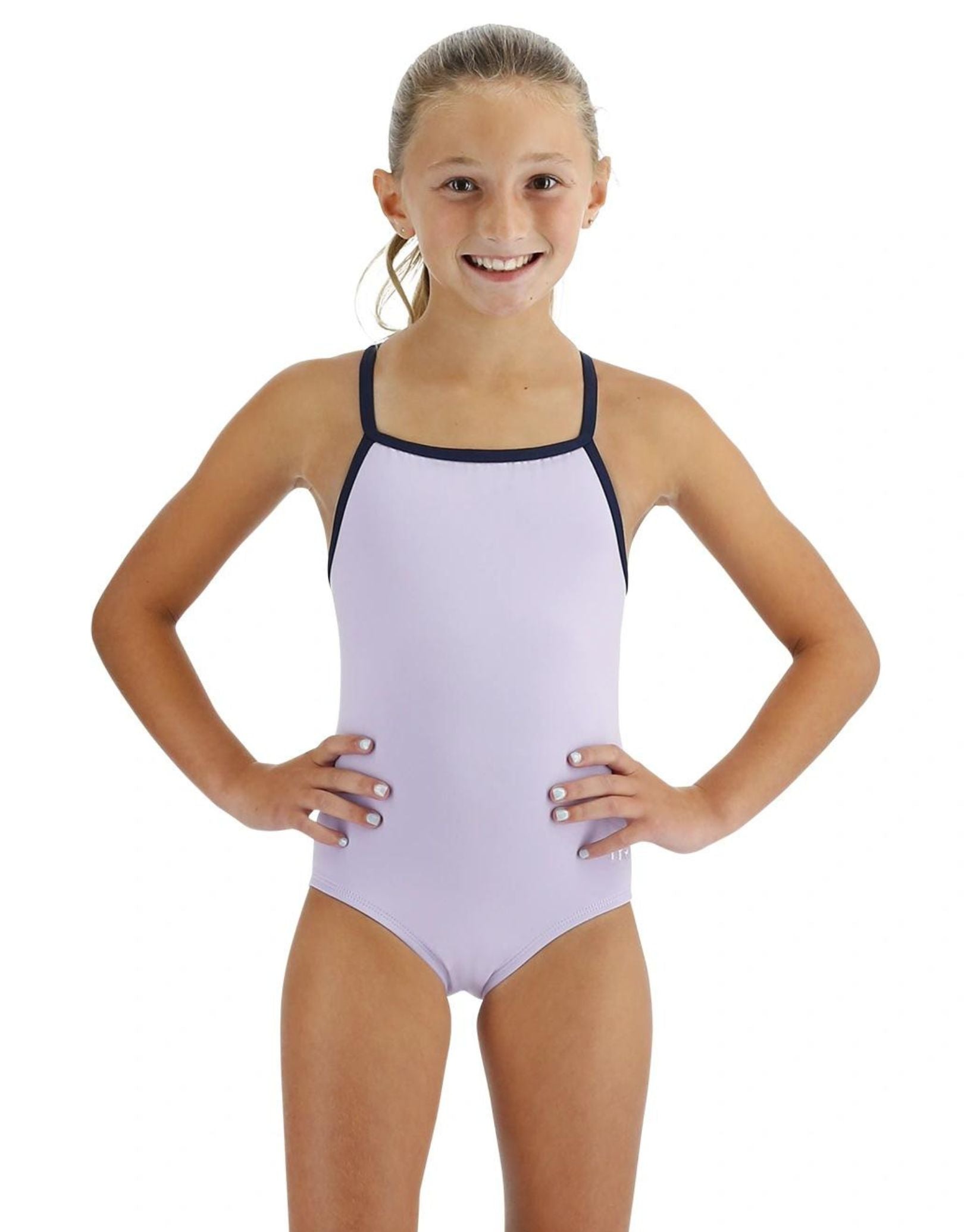 Girls Solid Color Durafast Elite Addy DiamondFit Swimsuit - Lavender Purple | Quick-Dry UV Protection Swimwear for Kids, Beach & Pool Activities