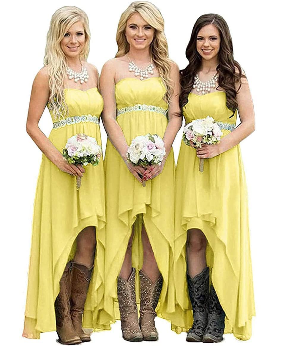 ROOALOSE Women's Chiffon Bridesmaid Dress - Strapless High-Low Hem Wedding Party Gown for Bridal Shower, Beach Ceremony & Formal Occasions