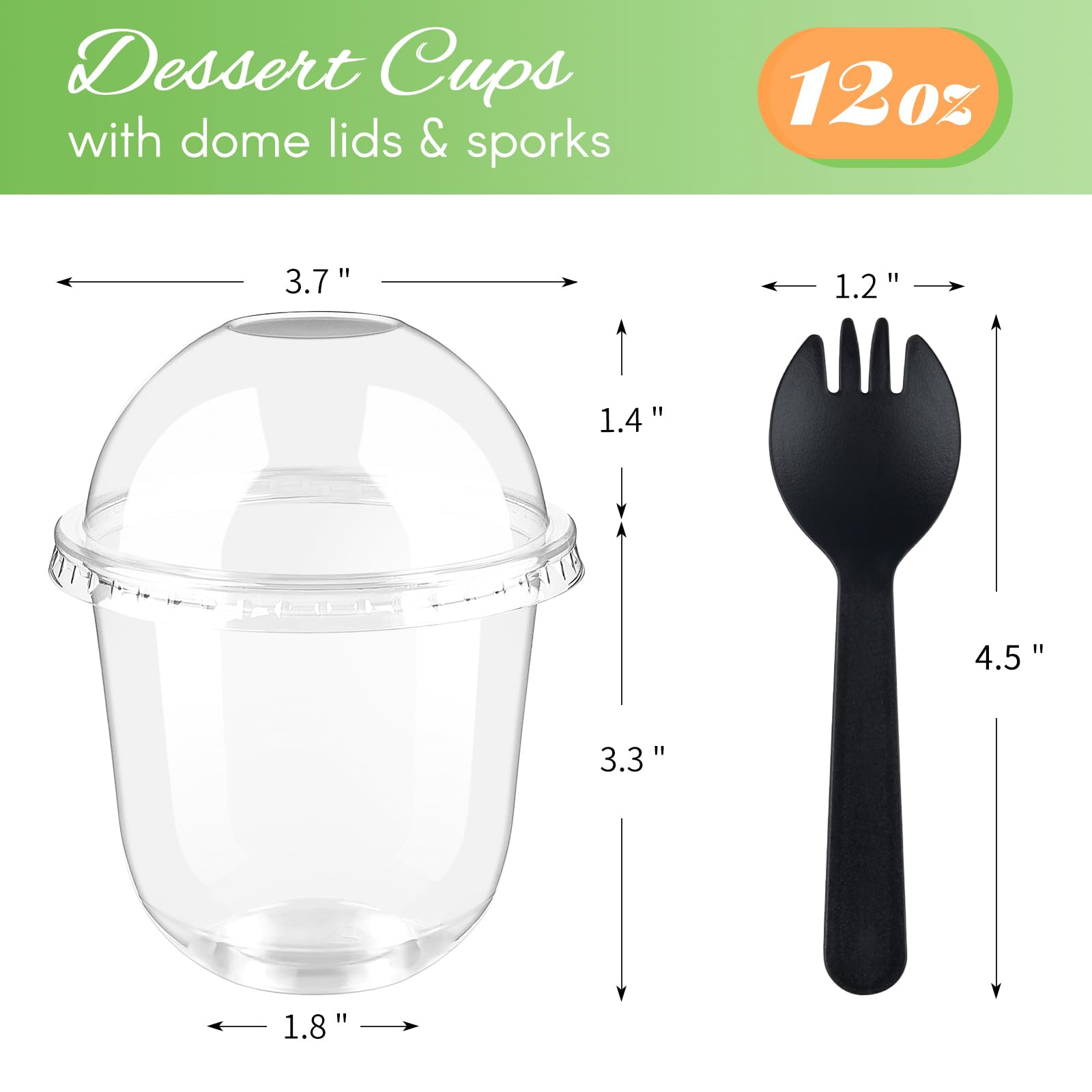 50 Pack 12oz Clear Plastic Dessert Cups with Dome Lids & Sporks - Disposable Parfait Containers for Yogurt, Ice Cream, Pudding, Fruit Salad - Perfect for Parties, Catering & Dessert Shops