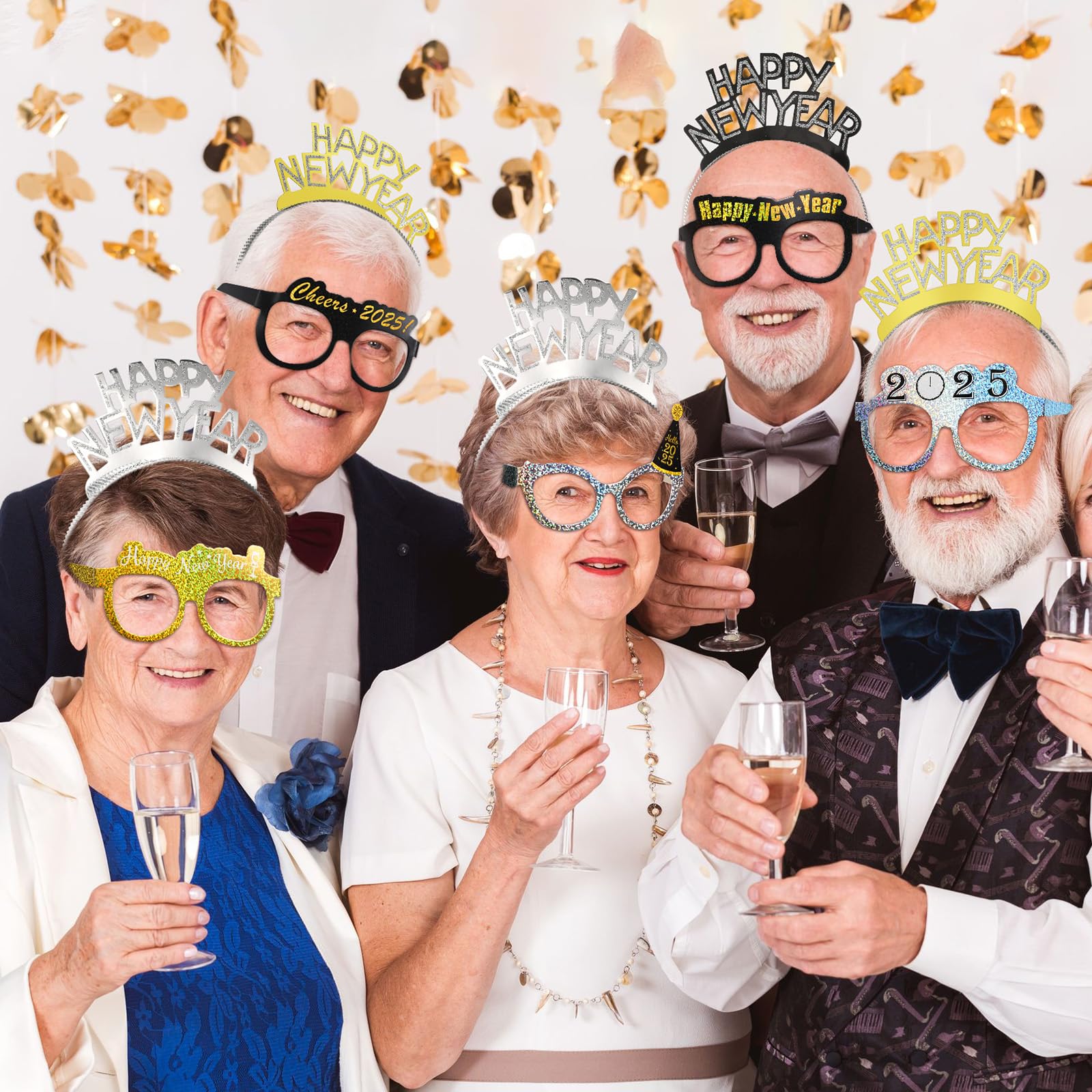 Yunsailing 36-Piece New Year's Eve Party Supplies Set - 2025 Glasses & Black Silver Gold Headbands for NYE Celebrations - Perfect for Countdown Parties, New Year Gifts & Festive Gatherings