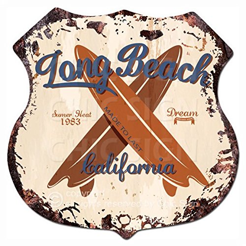 Vintage Rustic California Long Beach Shield Metal Wall Decor - 11.5