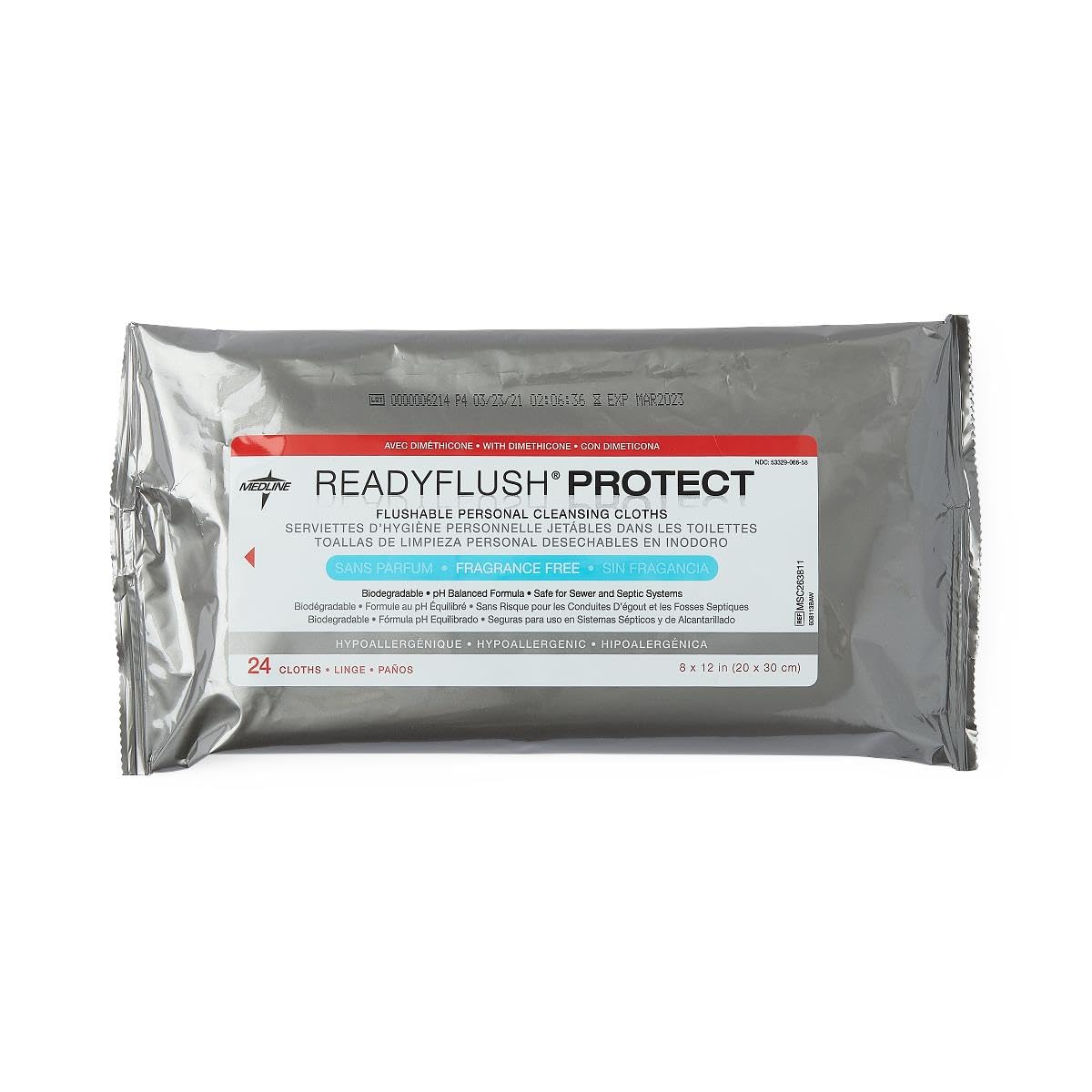 Medline MSC263811 Readyflush Biodegradable & Flushable Wipes - 576 Count Pack, 9ft x 13in with Dimethicone | Gentle Cleansing for Adults & Babies | Ideal for Bathroom, Travel & On-the-Go Hygiene