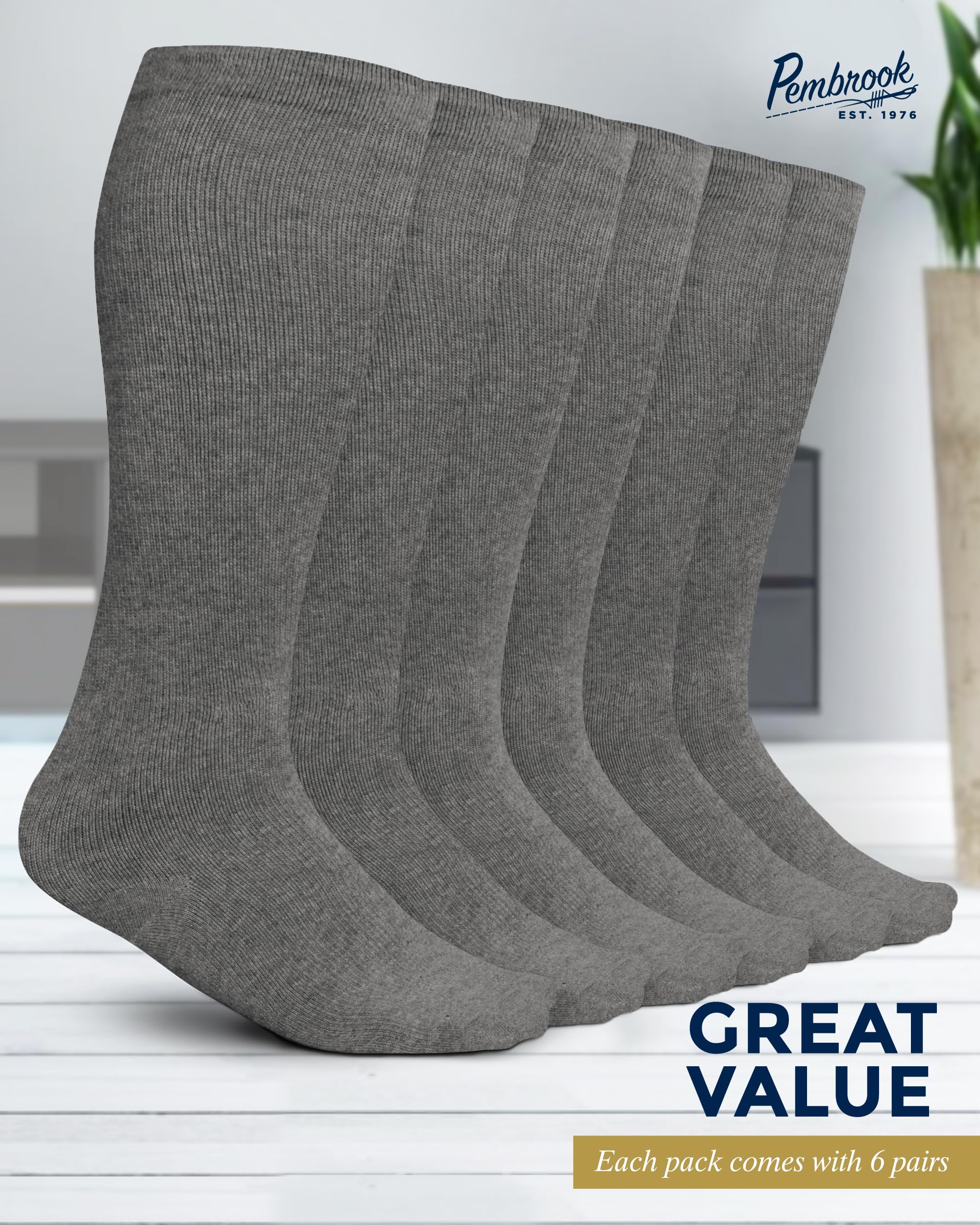 Pembrook Men's Light Compression Socks 6-Pack (8-15 mmHg Graduated Support) - Ideal for Running, Travel & Circulation - Size 9-12