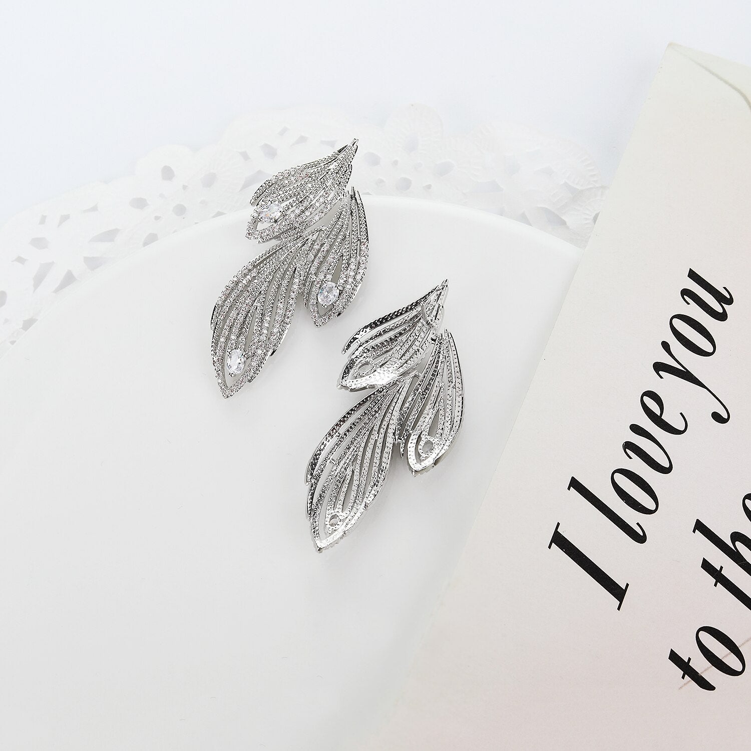 Cubic Zirconia CZ Leaf Earrings for Wedding, Crystal Flower Dangle Earrings for Bride - Women's Elegant Party Jewelry Gift for Birthday, Anniversary & Special Occasions - Perfect for Bridal Shower, Prom & Evening Events