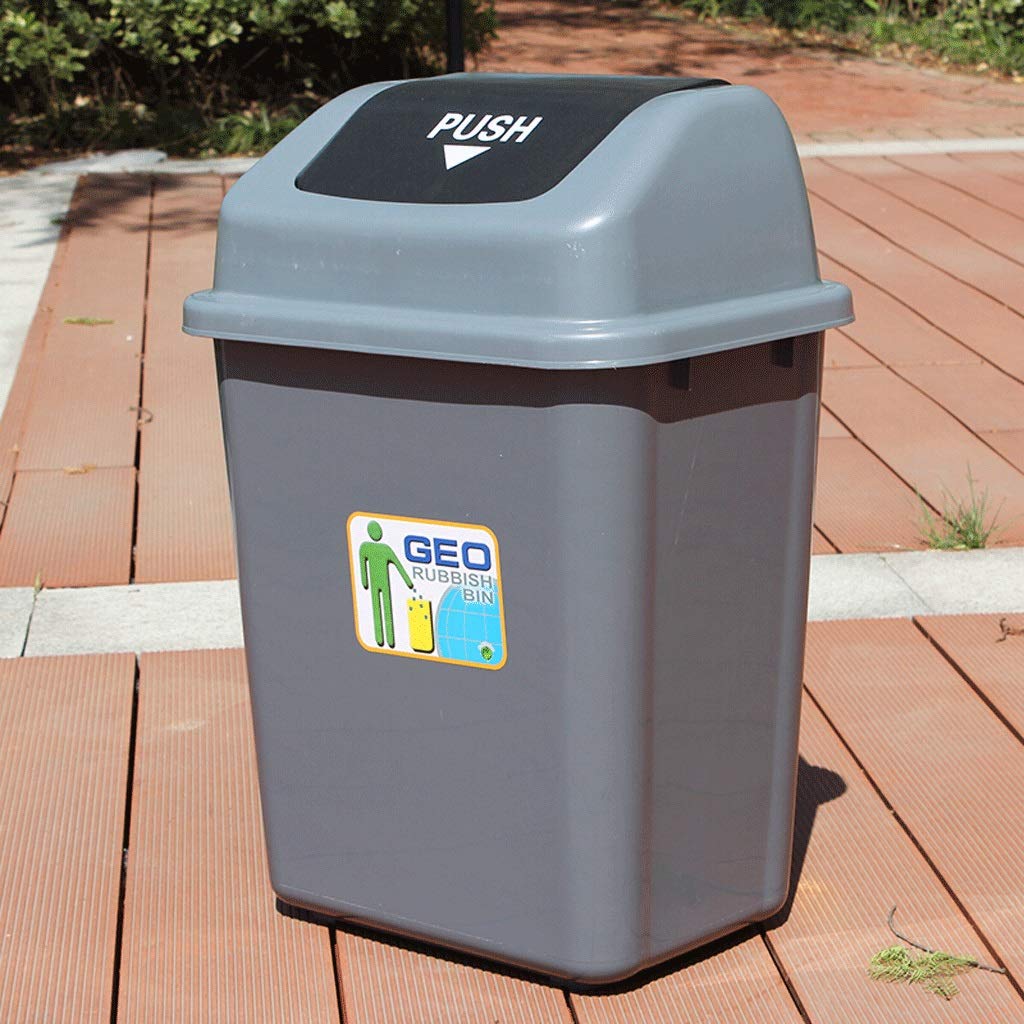 Outdoor Trash Can 20L/30L/50L/60L - Square Plastic Flip Lid Dustbin for Office, Corridor & Home - Waste Recycling Storage Bucket (Gray, 30L) - Perfect for Kitchen, Garden, Garage & Commercial Spaces