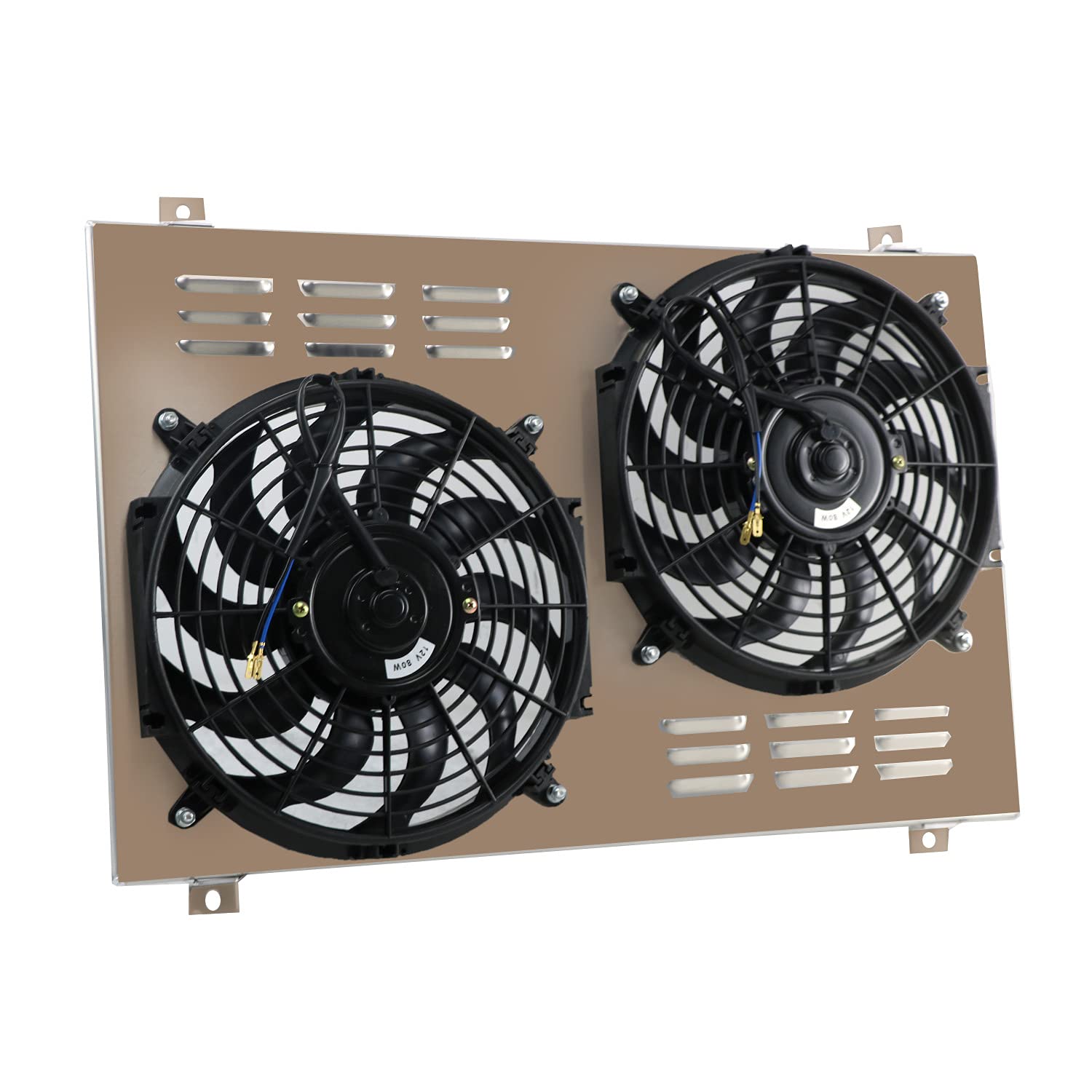 ECMRAD Aluminum Radiator Shroud with 2x12 Inch Cooling Fans for Chevy Corvette C3 1977-1982 (5.0L 5.7L V8) - High Performance Cooling Upgrade for Hot Weather & Racing Scenarios