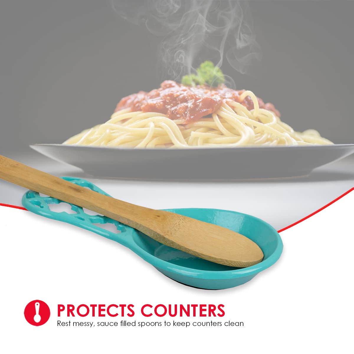 Home Basics Lattice Collection Cast Iron Spoon Rest - Turquoise - Heat Resistant Kitchen Utensil Holder for Cooking, Serving & Dining Decor