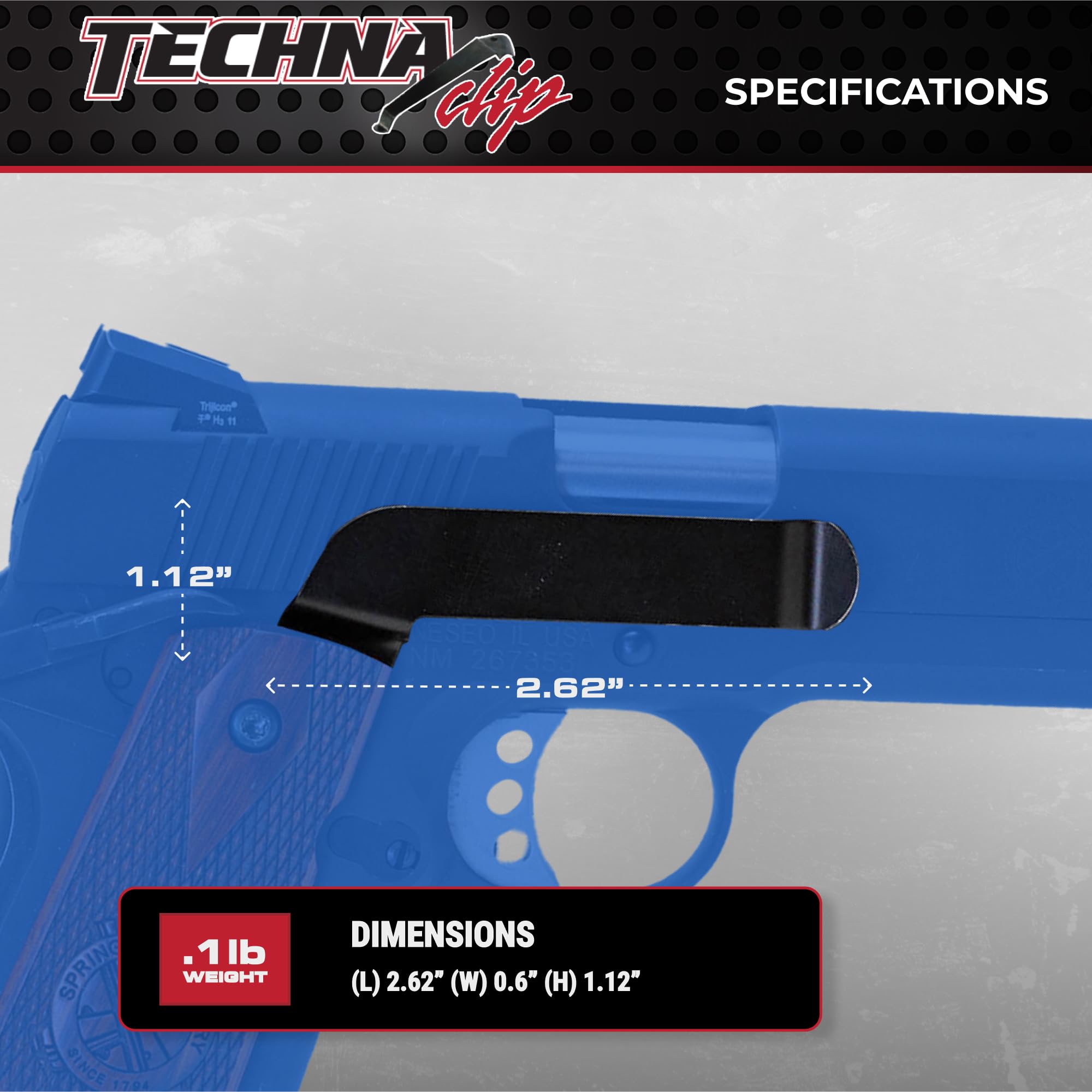 Techna Clip Concealment System for 1911 .45 ACP Pistols - Durable High-Carbon Steel Gun Clip with Teflon Coating - Right Side Carry, Easy Install Holster Clip (Black) - Perfect for Concealed Carry, Home Defense & Range Use
