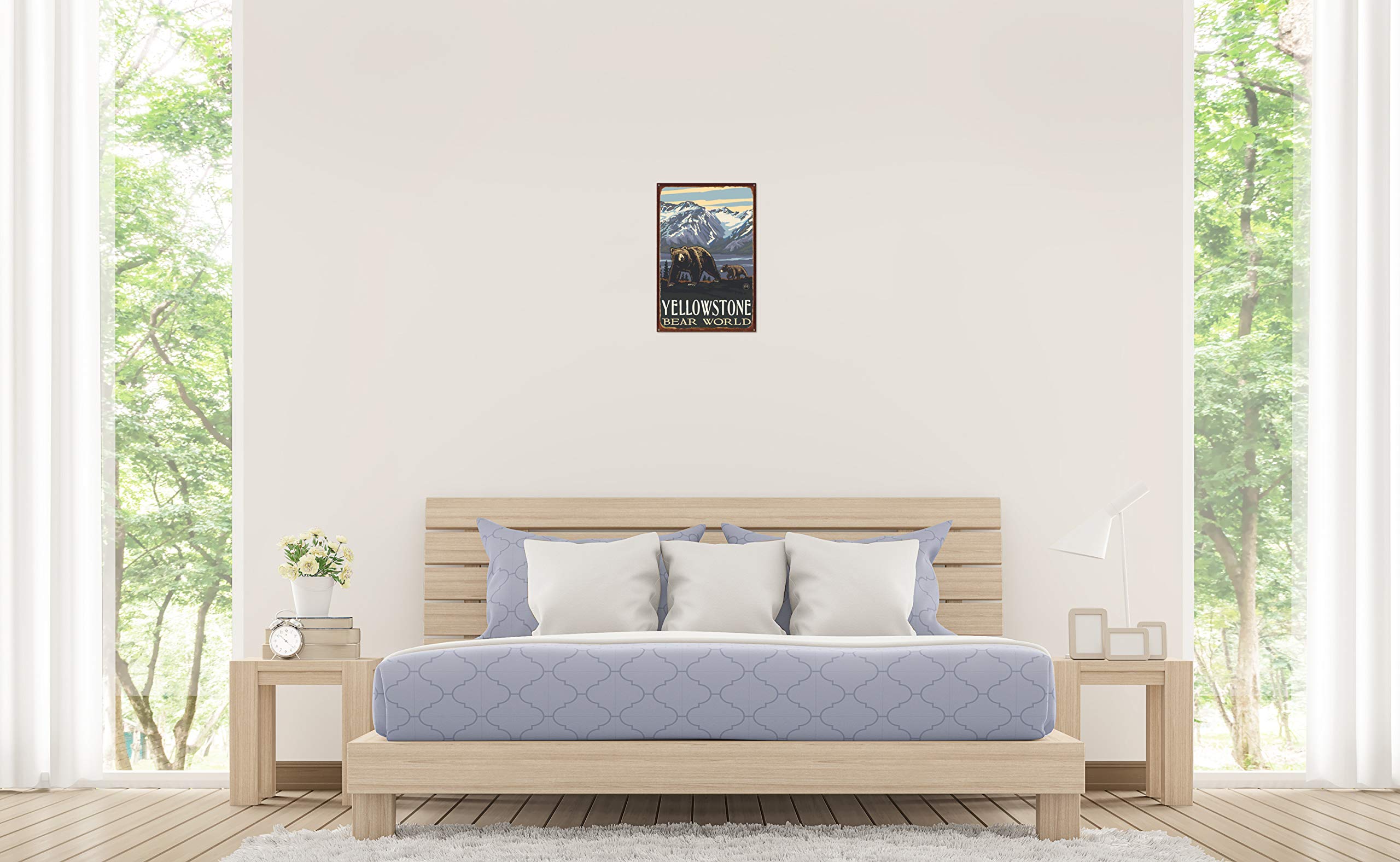 Yellowstone Bear World Grizzly & Cub Rustic Metal Wall Art Print - 11.5x17.5 Inches - Nature Wildlife Decor by Artist Paul A. Lanquist - Perfect for Cabin, Lodge & Western Home Decor