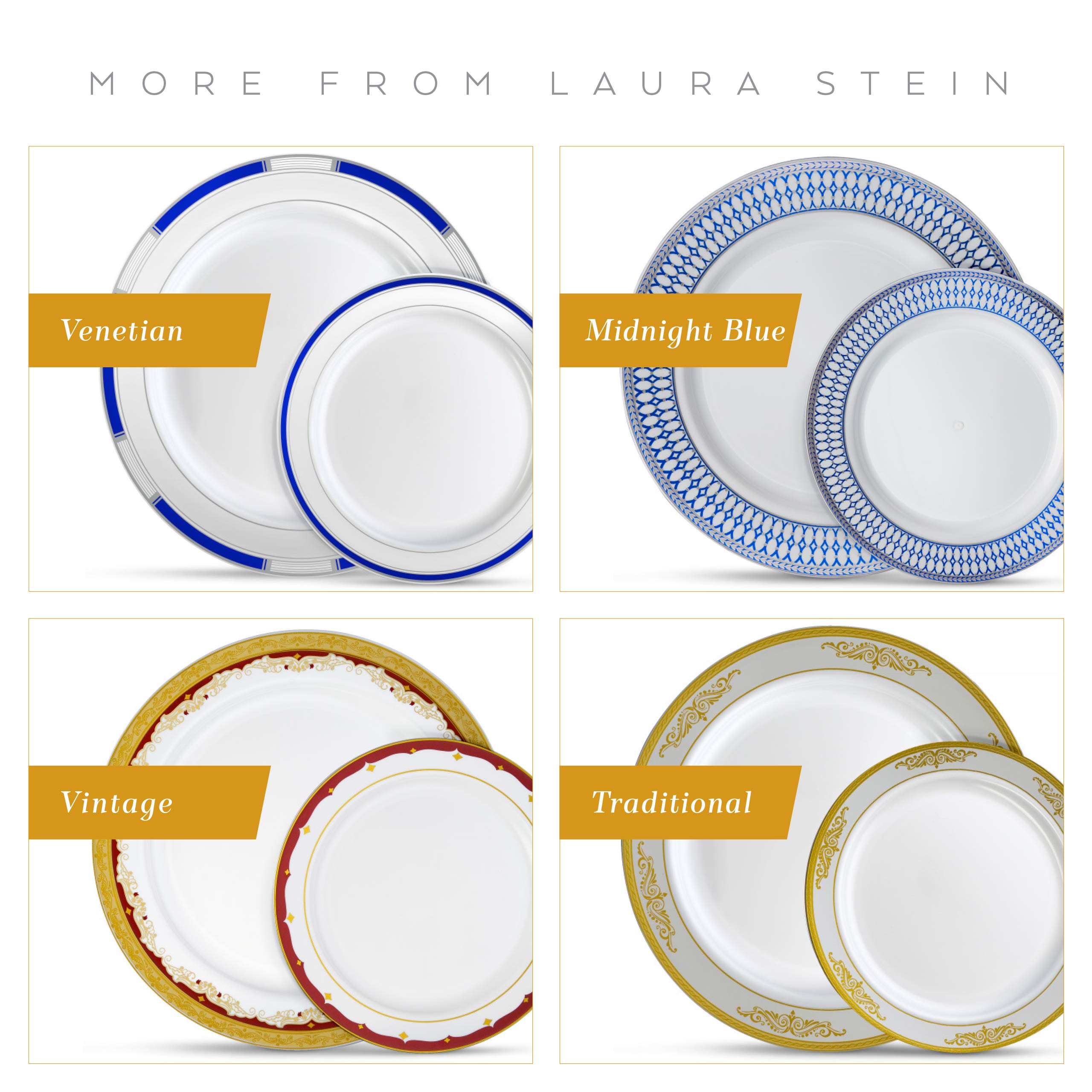 Laura Stein Elegant Disposable Plastic Dinnerware Set - 64-Piece Party Plates for Weddings & Events (32 Dinner Plates 10.75