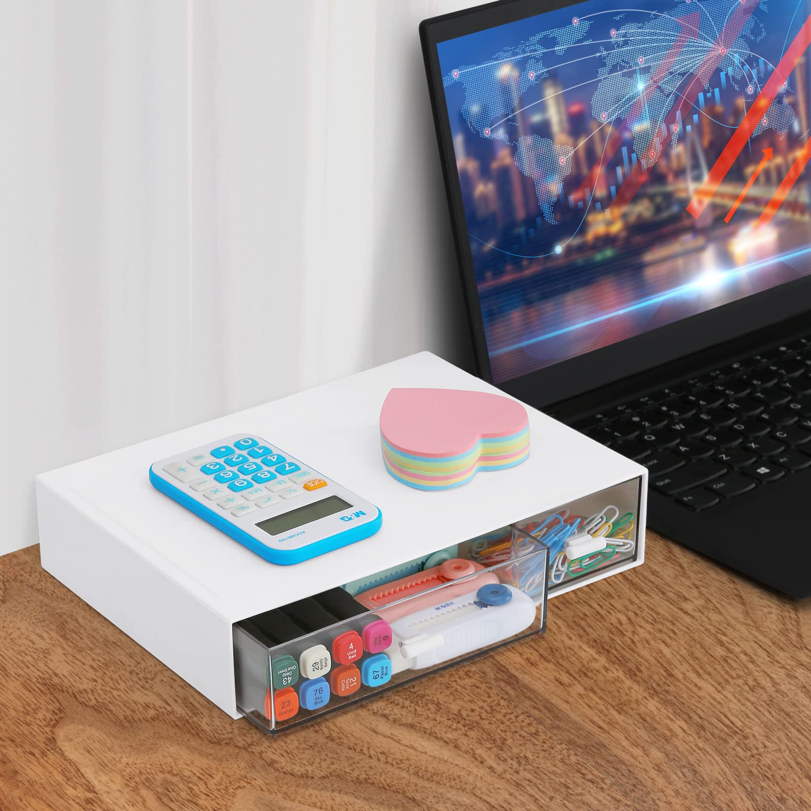 LETURE Stackable Desk Organizer - 2 Drawer Plastic Storage for Office, School & Home | Organize Pens, Pencils, Markers & Makeup Supplies | Perfect for Workspace, Study Desk & Vanity Organization (White)