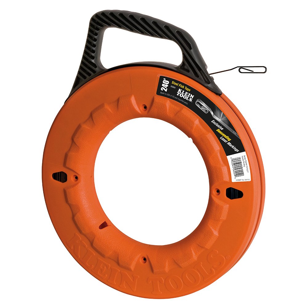 Klein Tools 56004 240-Foot Steel Fish Tape - 1/8-Inch Wide Heavy Duty Wire Puller for Electricians | Updated Model 56334 | Ideal for Conduit Wiring & Electrical Installations