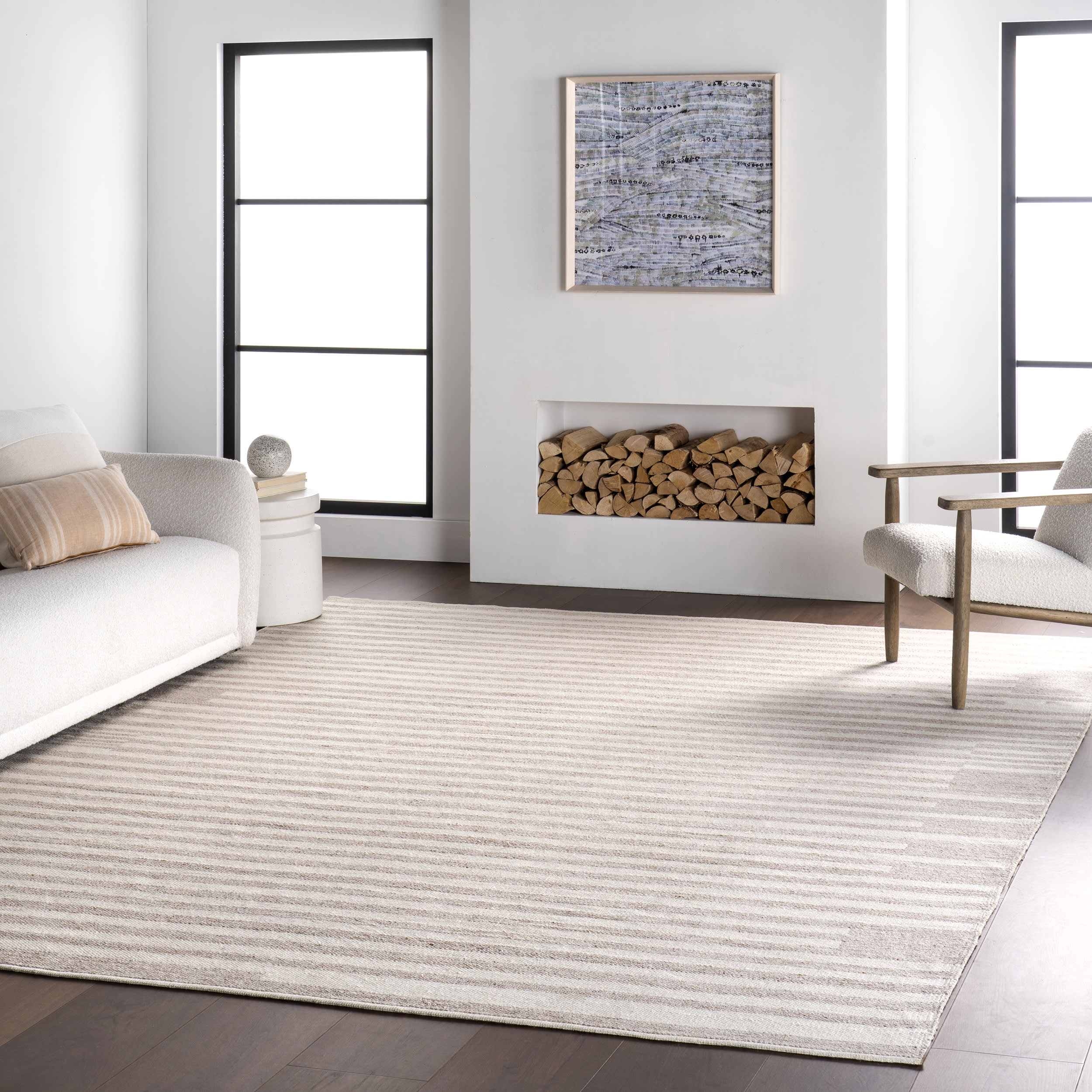 Auriel Striped Indoor Outdoor Area Rug - Soft Beige Bohemian Design for Living Room, Bedroom, Patio & Deck Decor