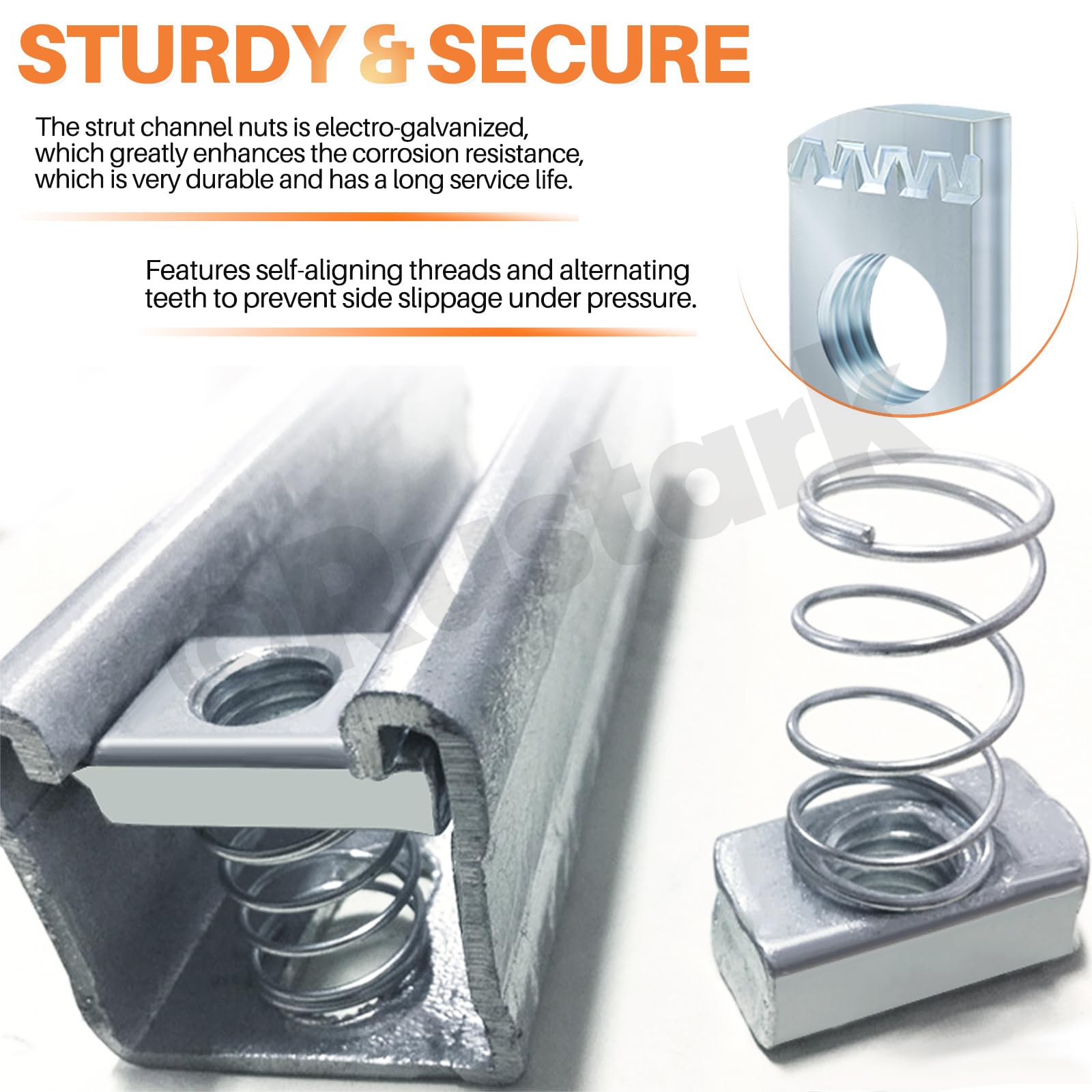 10pcs 1/4-20 Heavy Duty Zinc Plated Spring Strut Channel Nuts - Thickened Steel Hardware for Secure Fastening - Perfect for Electrical Conduit, HVAC Systems & Structural Support Installations