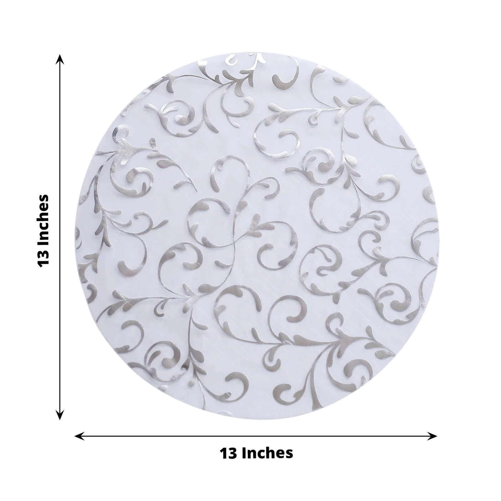 10 Pack Silver Embossed Foil Flower Table Placemats - Round Disposable Organza Mats for Wedding, Party & Holiday Dining Decor (13 Inch)