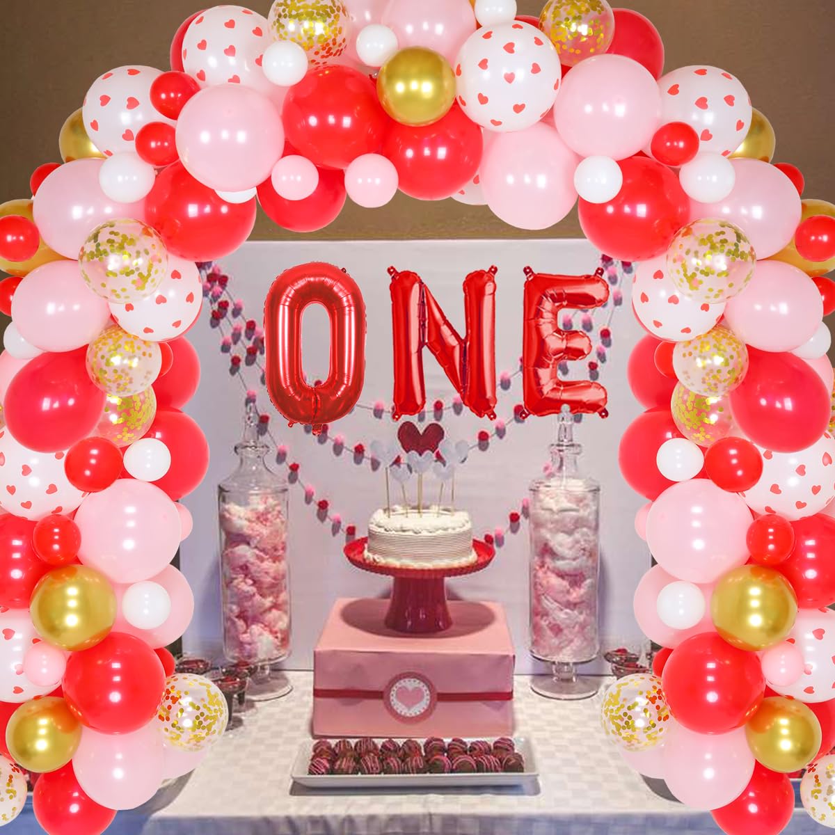 My 1st Valentine's Day Birthday Decorations Kit - Sweetheart Balloon Arch, Number 1 Balloons for Girls - Perfect for 1st Birthday Party, Valentine's Day Celebration & Photo Backdrop
