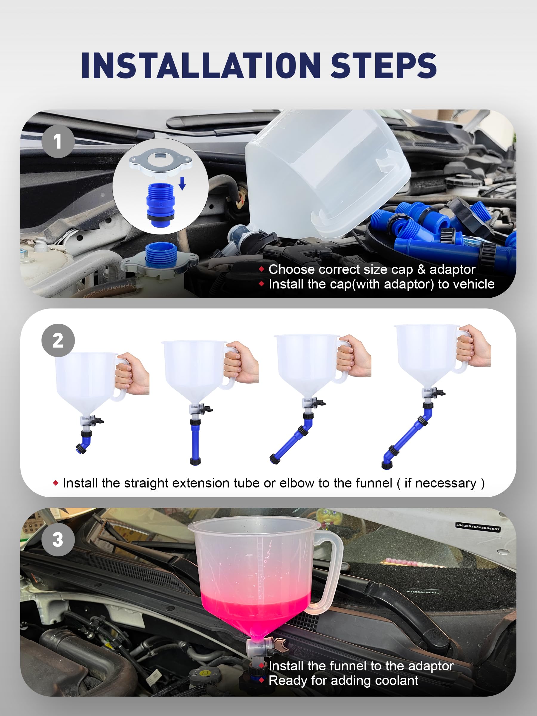 SMART JERRY - Universal Coolant Bleeder Kit with No-Spill Radiator Burping Funnel, Car Cooling System Flush Tool - Perfect for DIY Auto Maintenance & Engine Cooling System Service