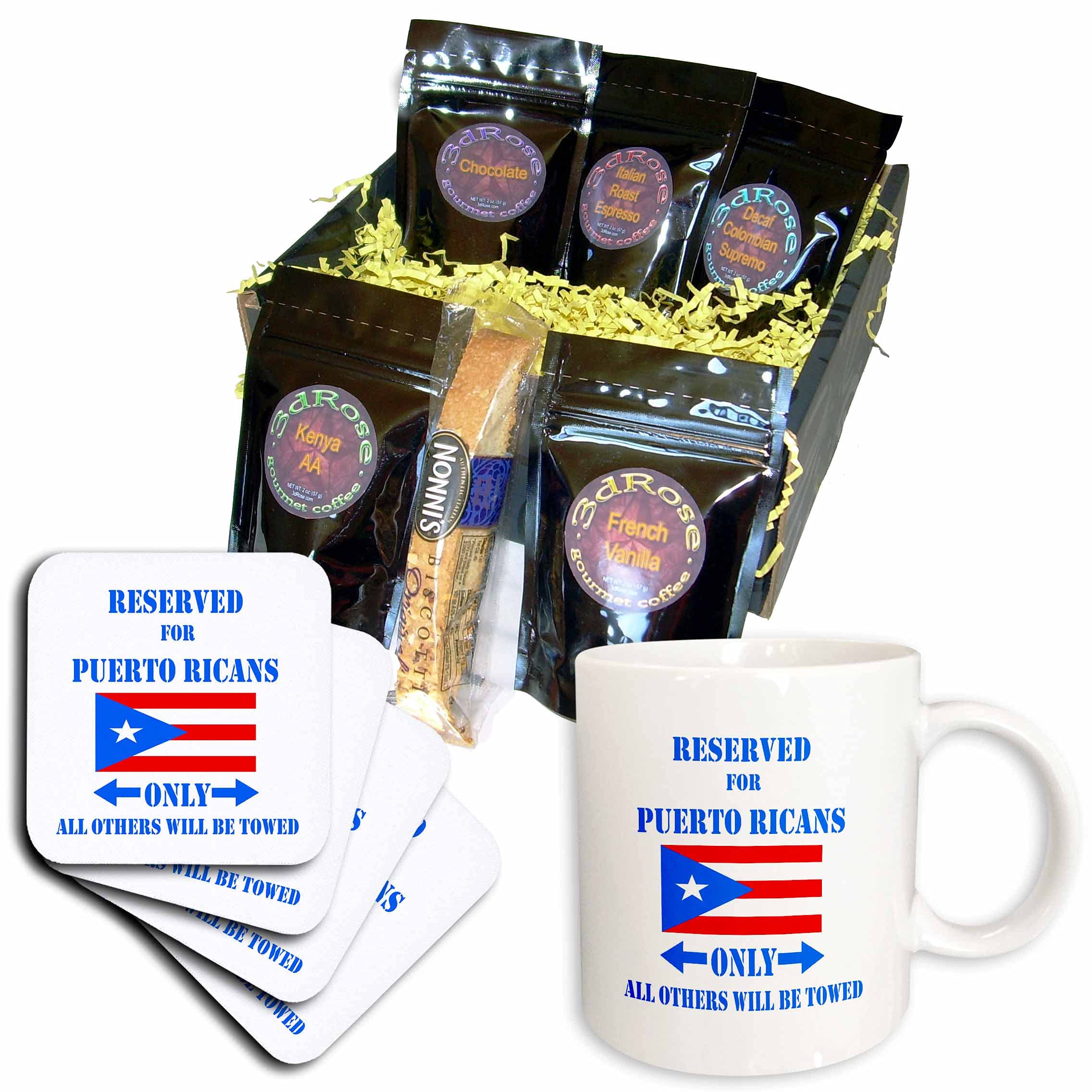3dRose cgb_192474_1 'Reserved for Puerto Ricans Only' Humorous Coffee Gift Basket - Multicolor Coffee Mug Set for Office, Home & Puerto Rican Pride Gifts