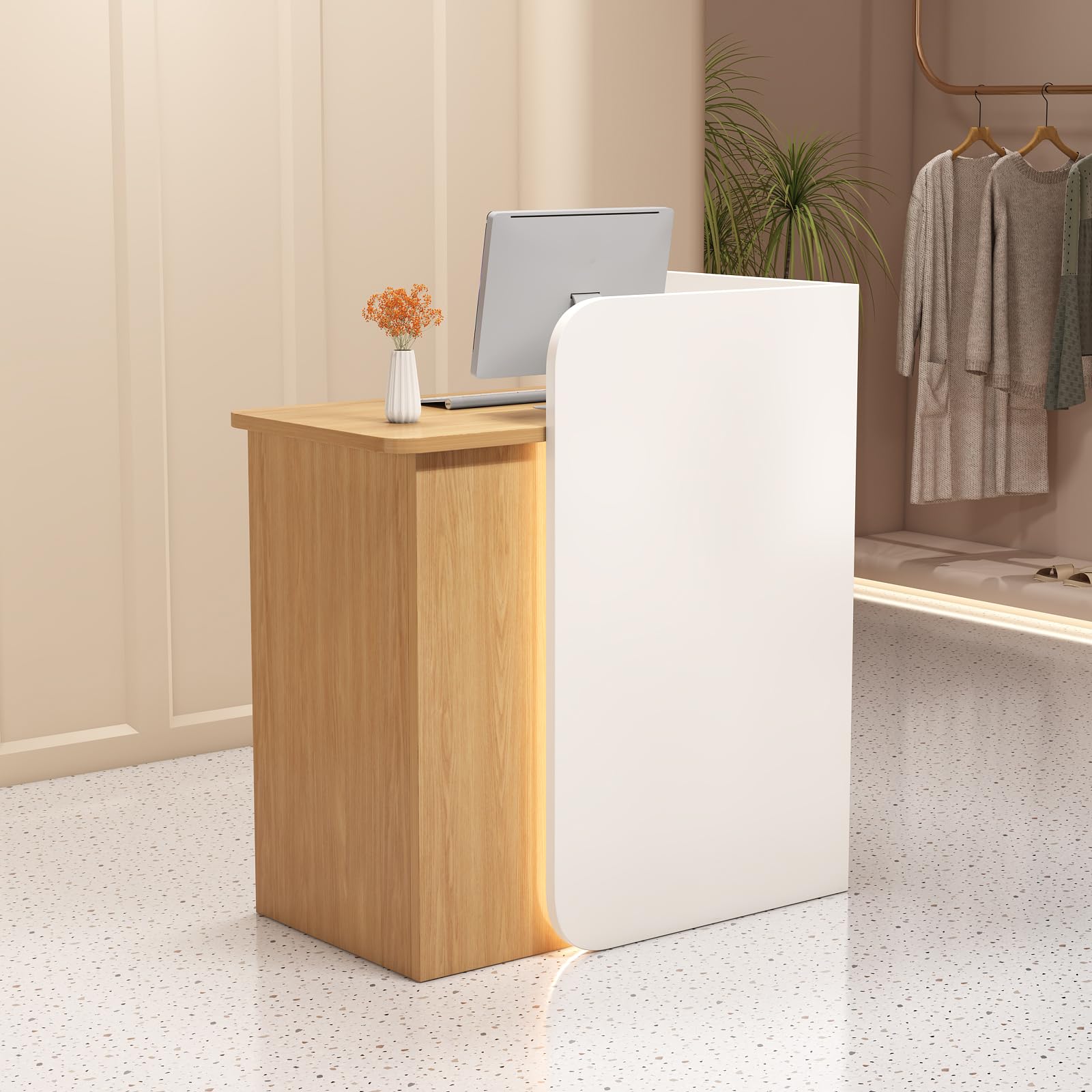 Modern L-Shaped Reception Desk with Lockable Drawers - Office Counter Table for Beauty Salon, Retail Store & Business Front Desk - Durable Workstation for Customer Service & Cashier Area