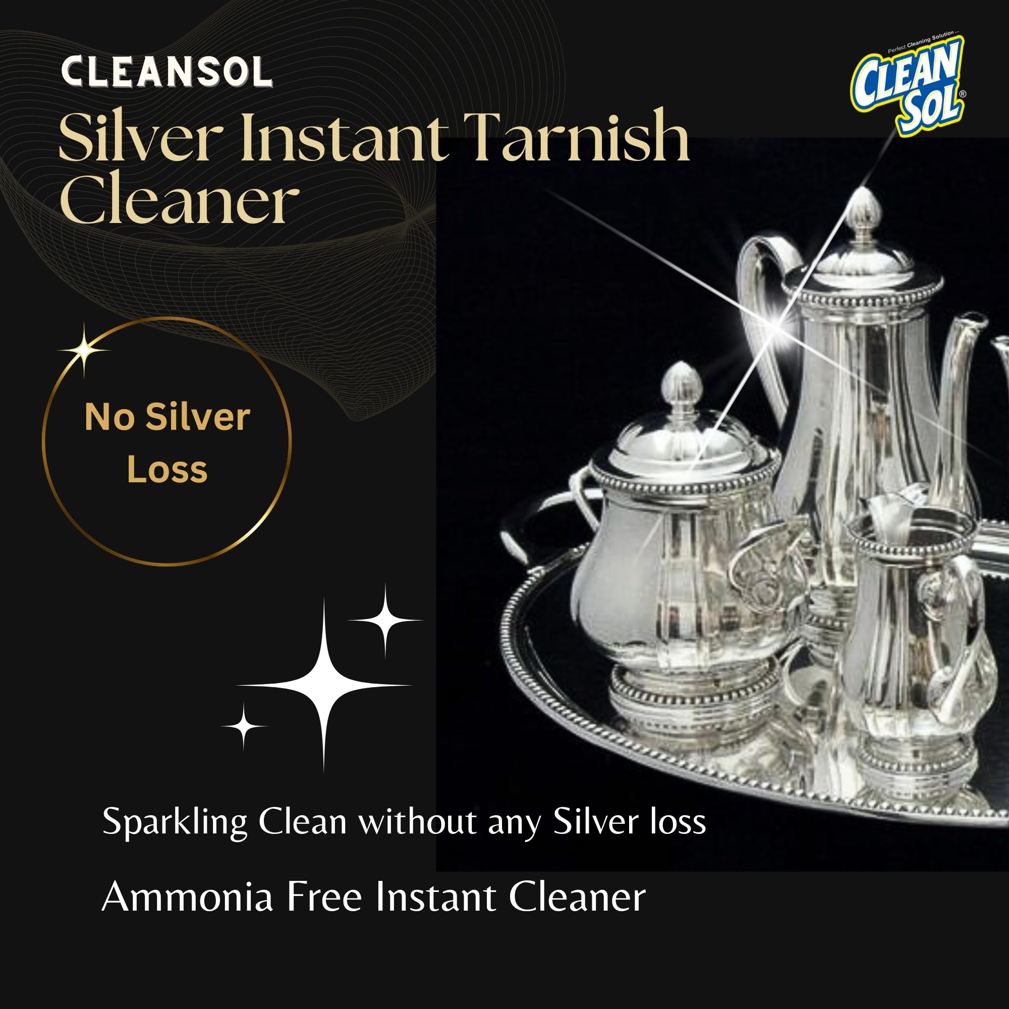 Cleansol Silver Cleaning Liquid - Fast-Acting Silver Dip & Tarnish Remover for Jewelry, Silverware & Antiques (250ml) - Perfect for Polishing Rings, Necklaces, Cutlery & Collectibles
