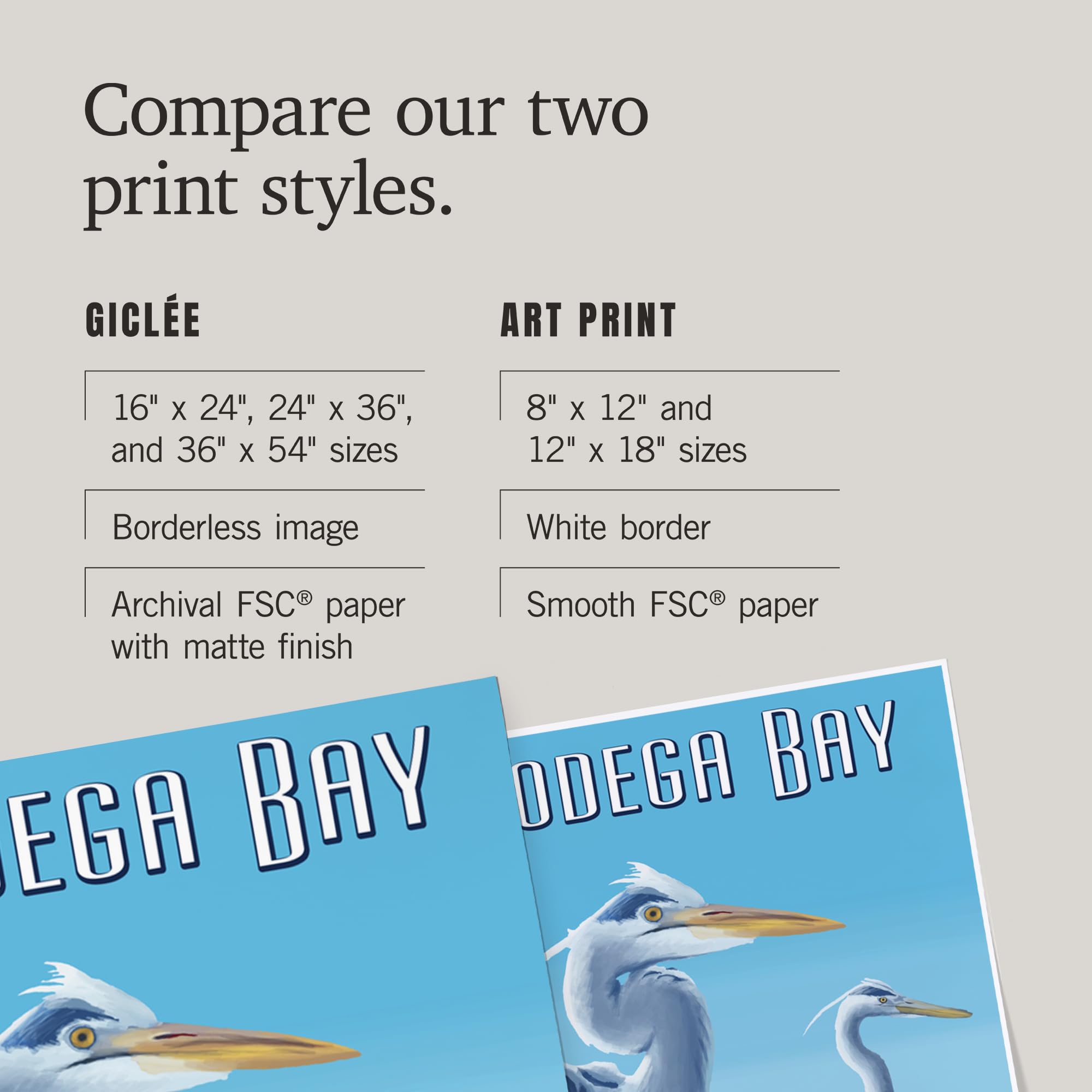 Lantern Press 16x24 Inch Giclee Art Print - Bodega Bay California Coastal Landscape with Blue Heron - Perfect for Living Room, Bedroom or Office Wall Decor