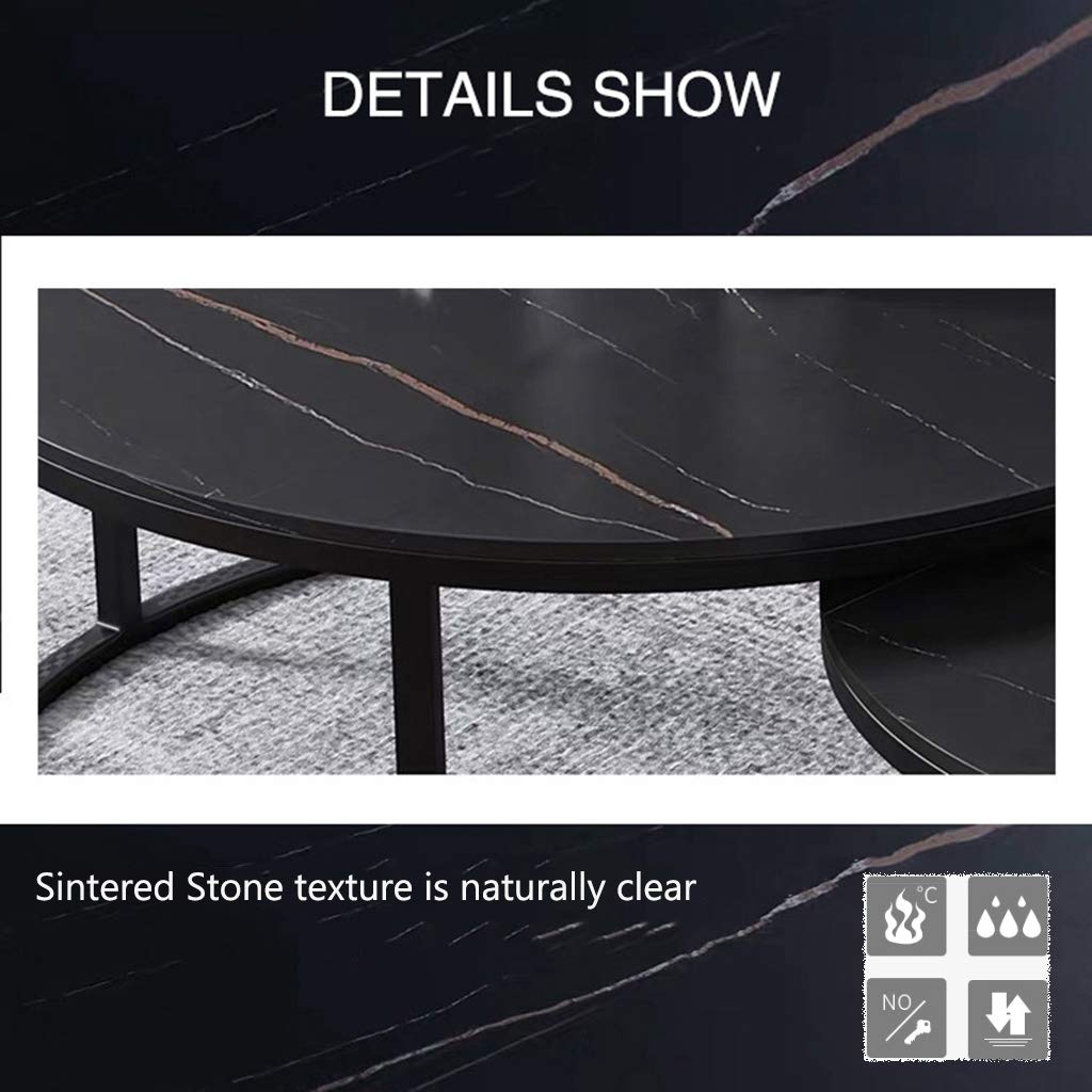 Sintered Stone Round Coffee Table - Black for Living Room & Bedroom Decor - Ø80cm+Ø60cm - Perfect for Tea Time & Cocktails
